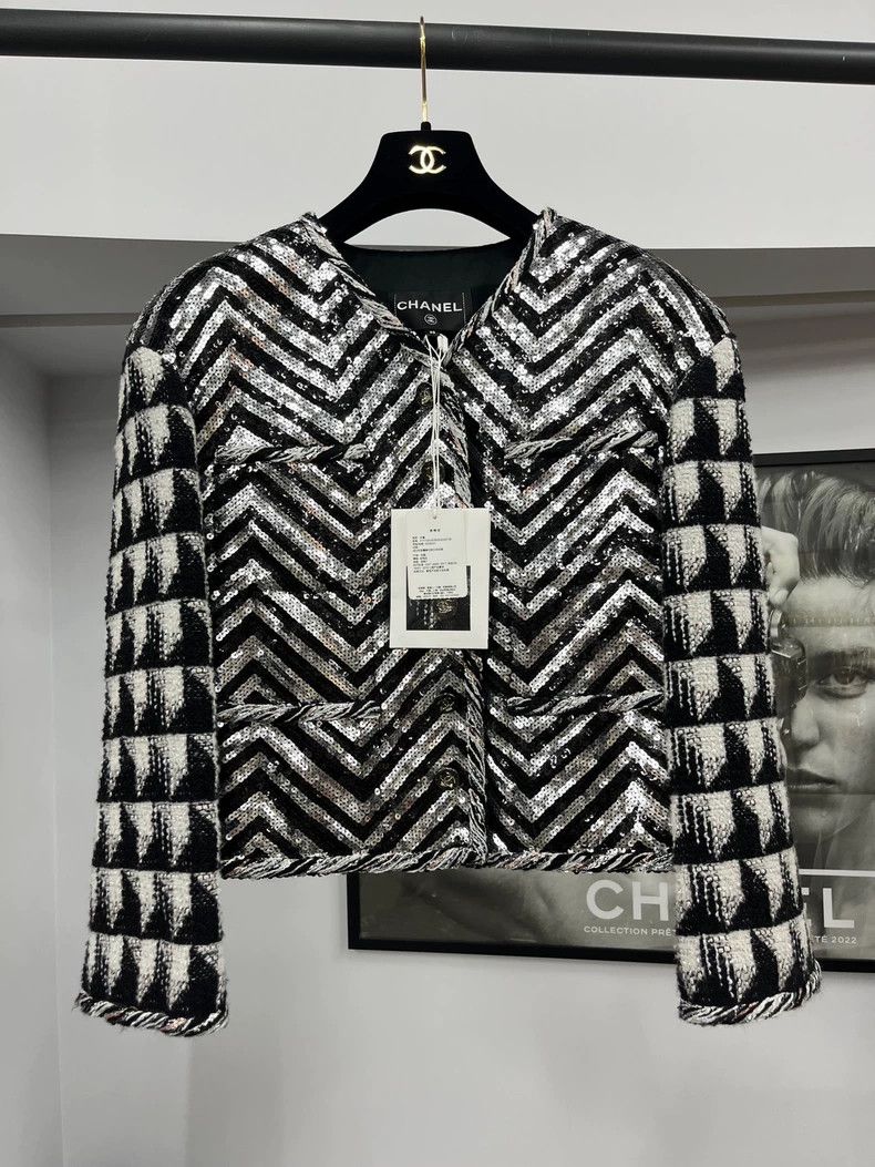 Chanel Chanel Black White Sequin Jacket - dmc Size US M / EU 48-50 / 2 - 1 Thumbnail