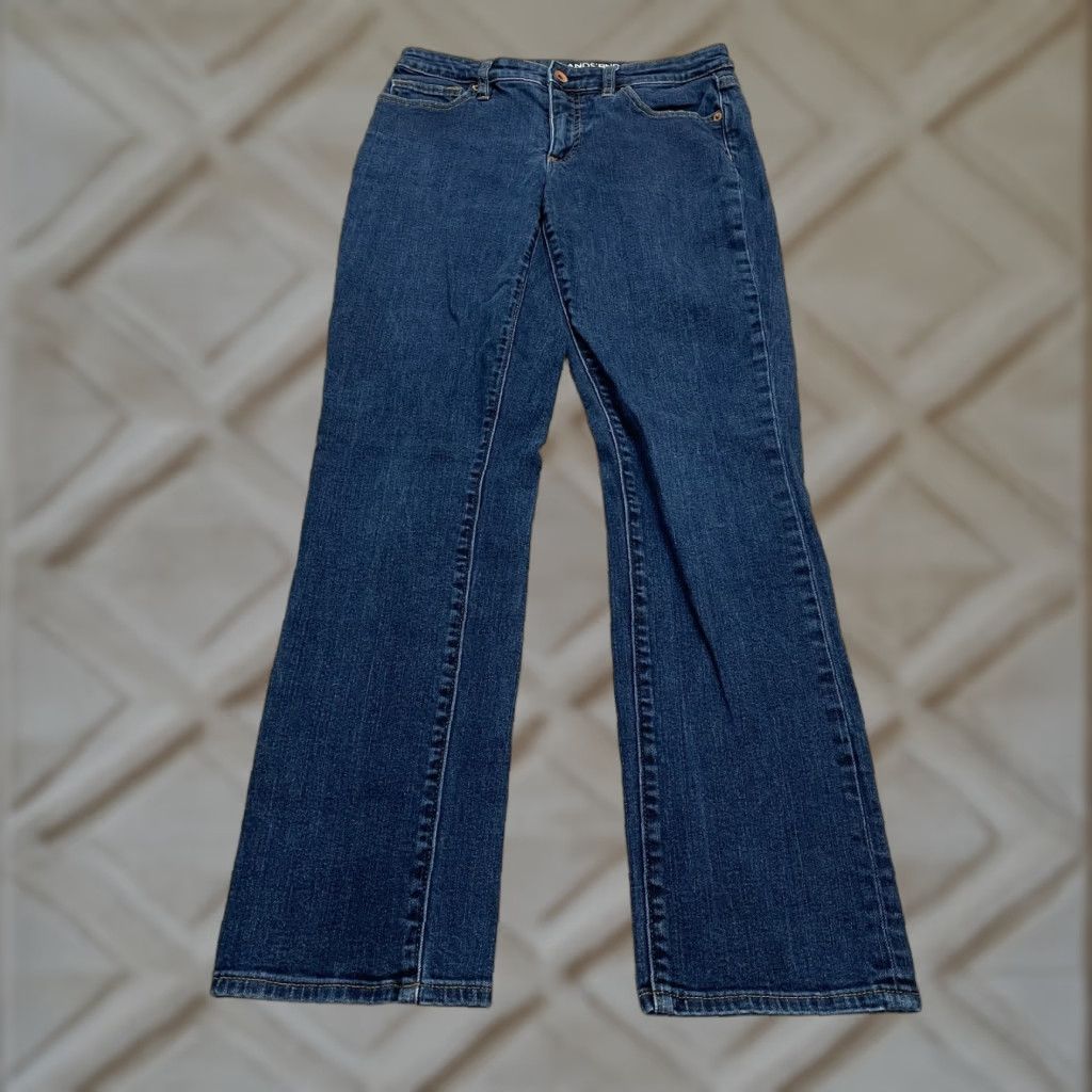 Lands' End Lands' End Jeans Womens 4 Mid Rise Straight Denim 28x29.5 Blue Dark Wash Cotton 5-Pocket Classic Size 27" / US 4 / IT 40 - 1 Thumbnail