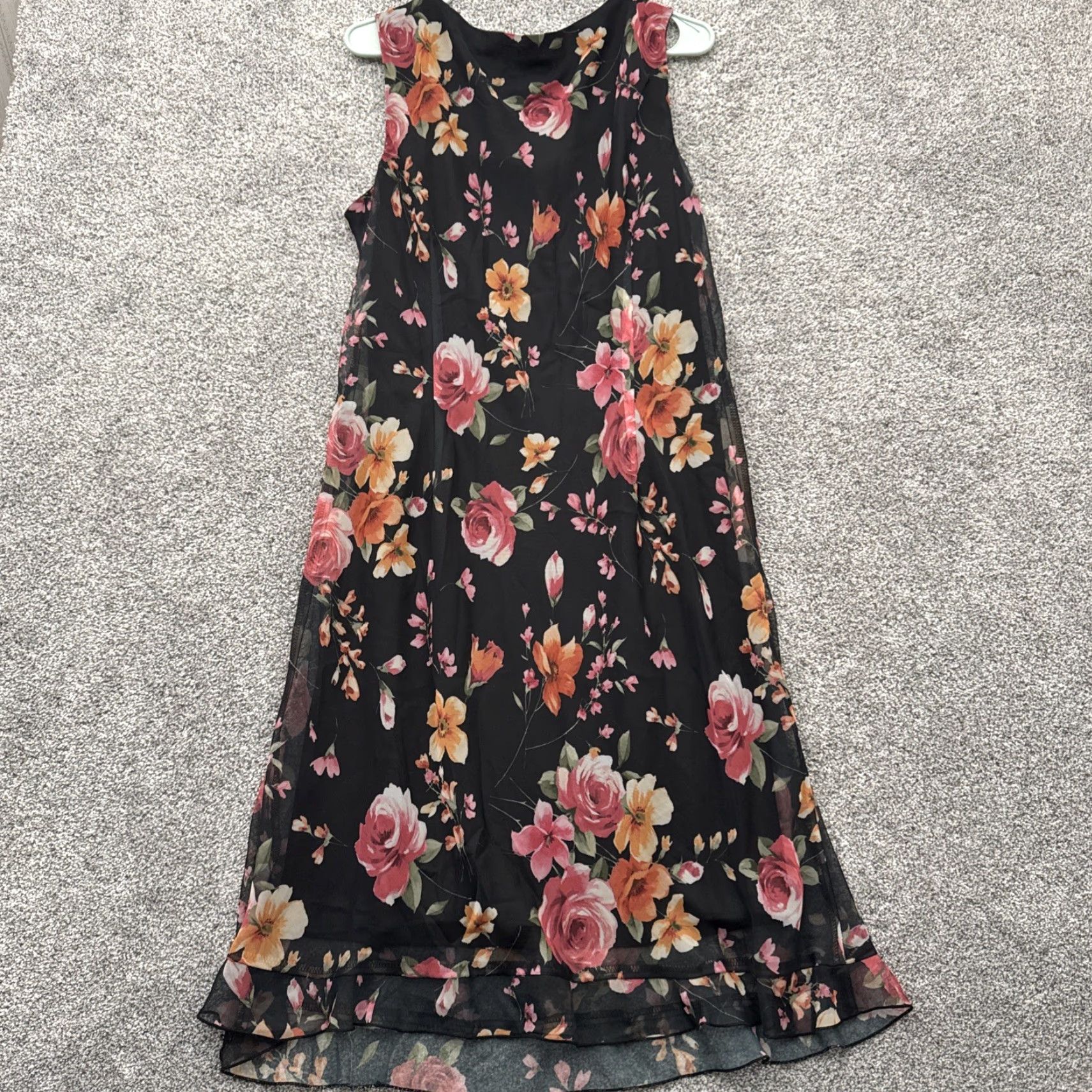 Vintage VINTAGE 90s MSK Dress Women M A-Line Sleeveless Floral Sheer Ruffle Midi Black USA Women Size M / US 6-8 / IT 42-44 - 6 Thumbnail