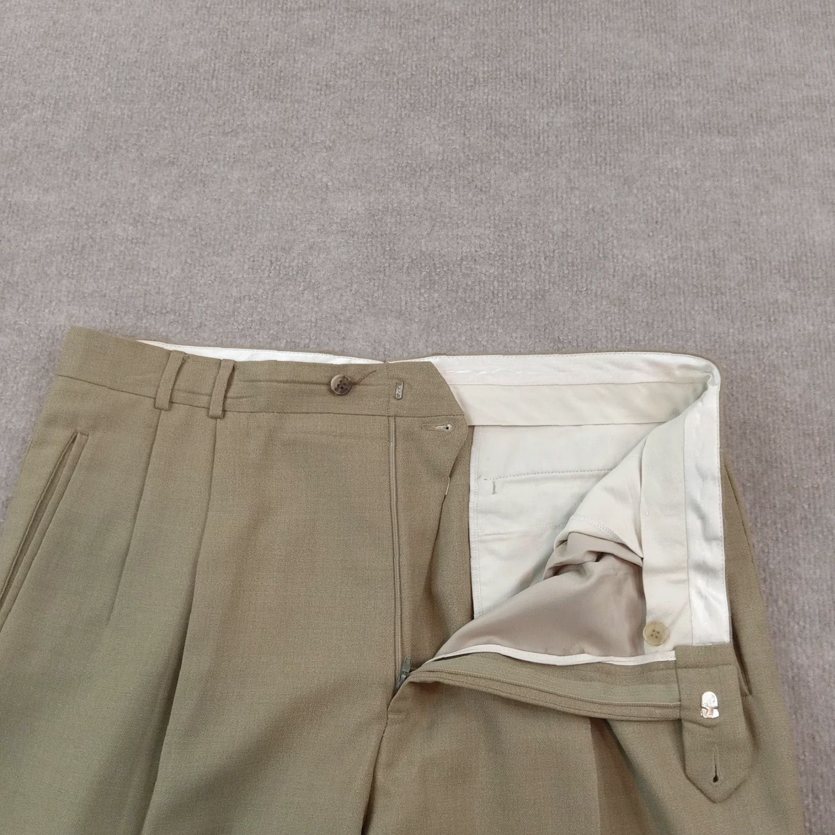 Vintage Ballin Mens Chino Pants Beige 38 Regular Straight Leg Pleated Wool Blend Size US 38 / EU 54 - 7 Thumbnail