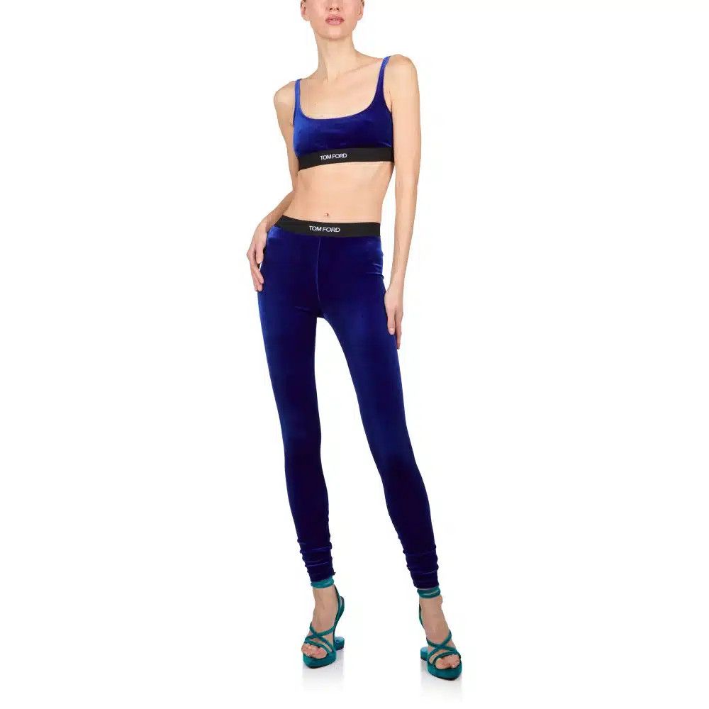 Tom Ford o1loc1c0625 PAJ121 Velour Leggings in Blue Size 26" / US 2 / IT 38 - 2 Thumbnail