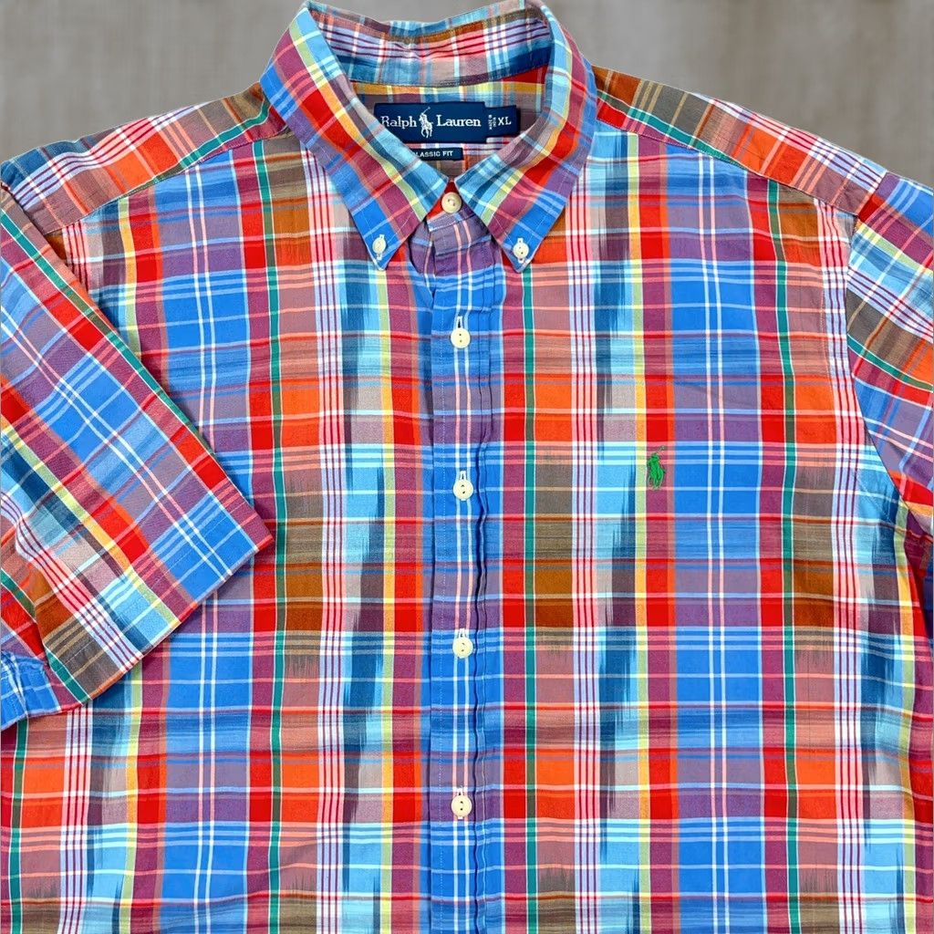 Polo Ralph Lauren VINTAGE Polo Ralph Lauren Shirt Men XL Red Blue Button Up Southwestern Aztec Madras Size US XL / EU 56 / 4 - 1 Thumbnail