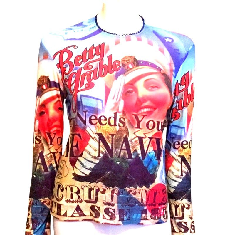 Other Yukiko Betty Grable Patriotic Hollywood Long Sleeve Top Med Size M / US 6-8 / IT 42-44 - 5 Thumbnail