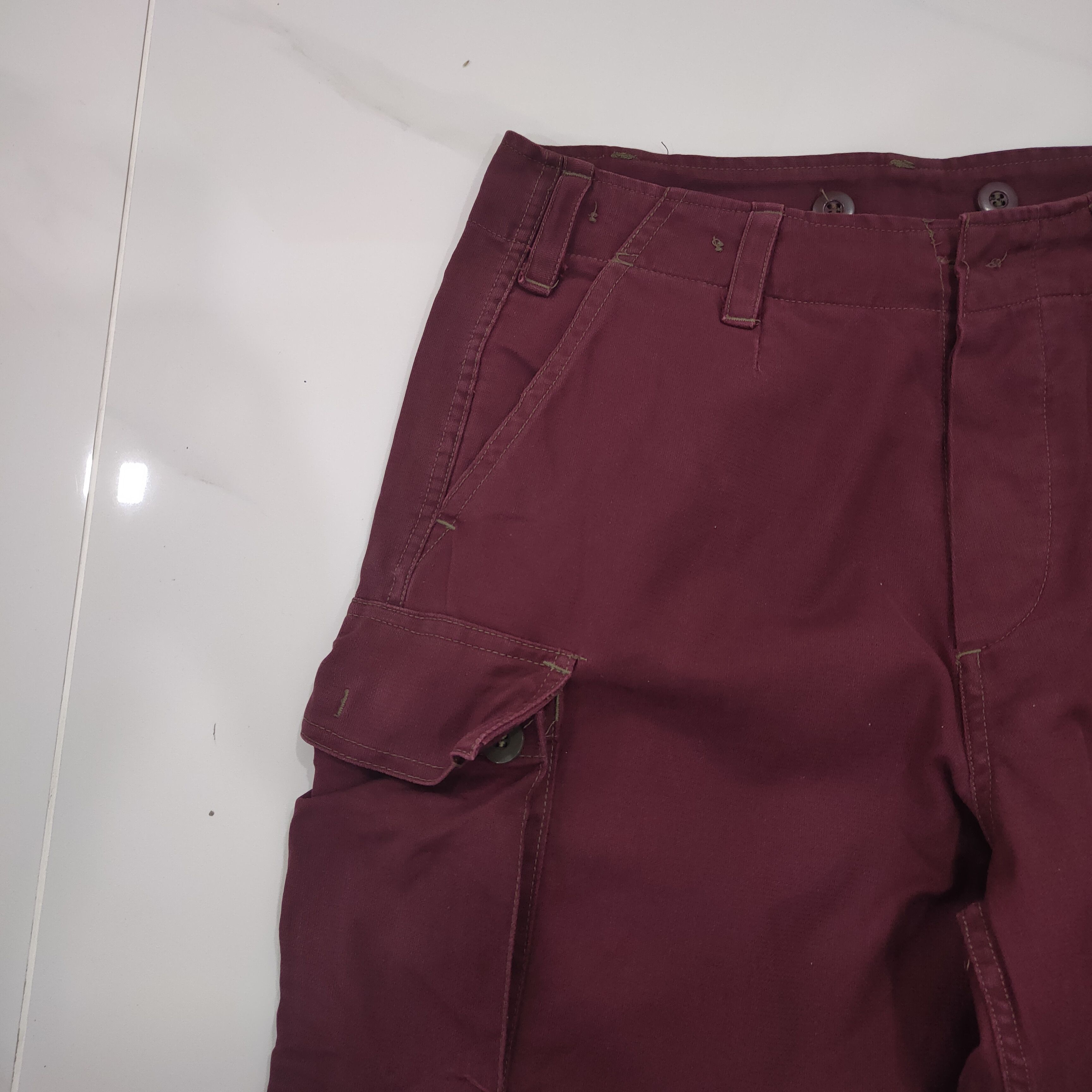 Japanese Brand VINTAGE BUTTON FLY MAROON BAGGY CARGO PANTS Size US 30 / EU 46 - 5 Thumbnail
