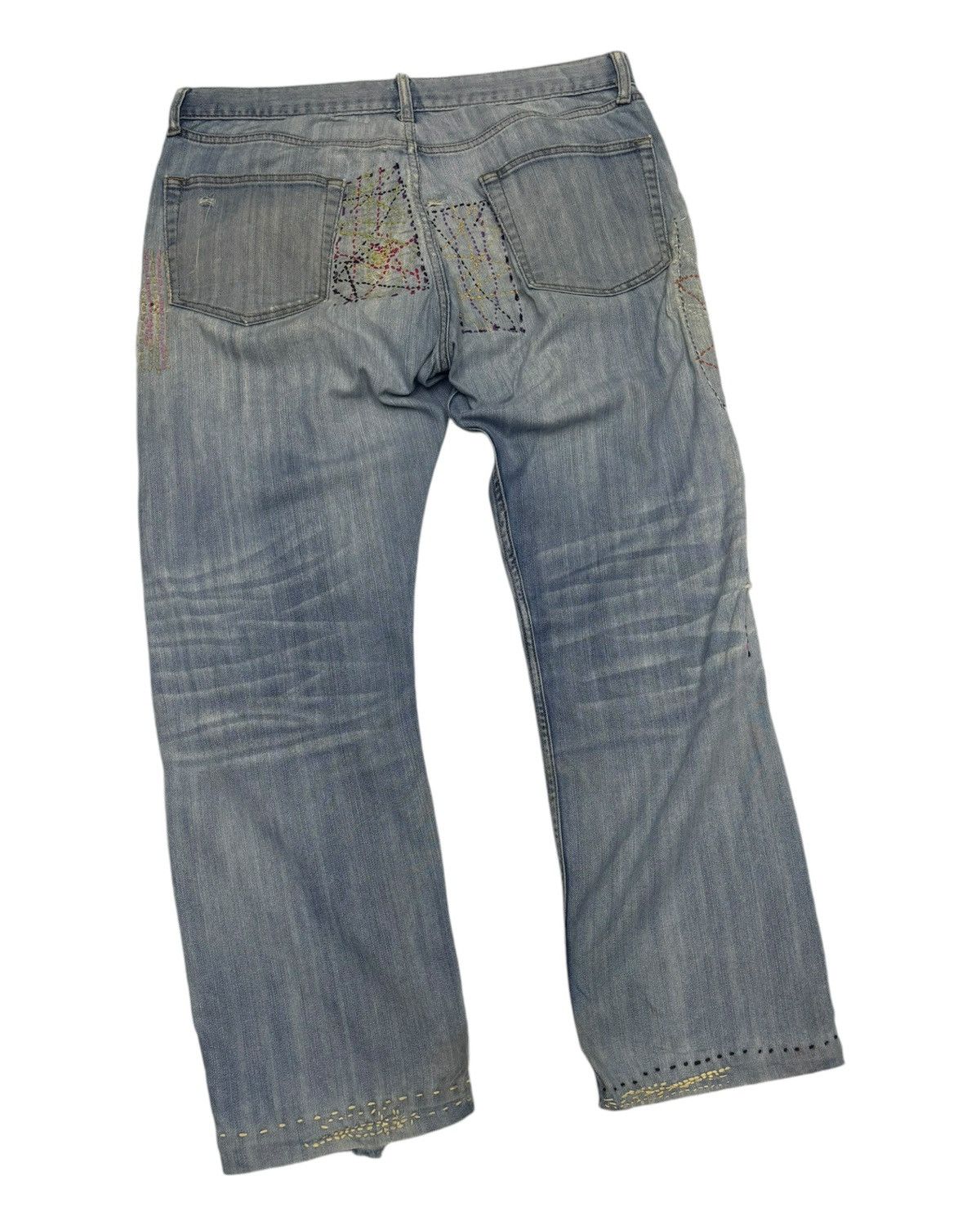 Beauty Beast VINTAGE CLOSSHI HAND KNIT DISTRESSED DENIM JEANS Size US 35 - 6 Thumbnail