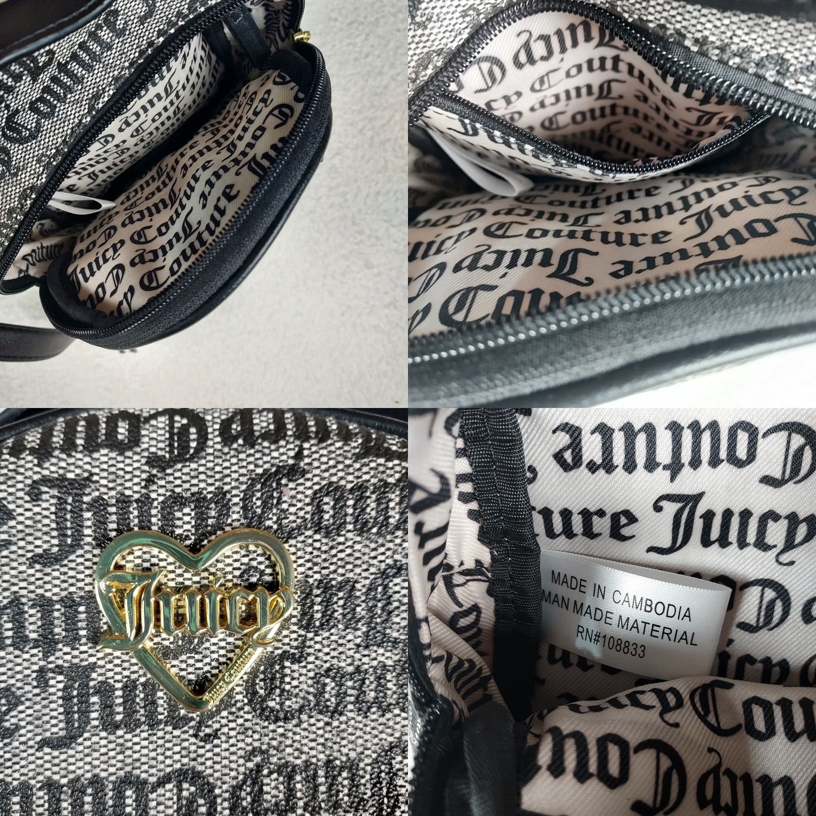 Juicy Couture Juicy Couture Mini Backpack Black Gray Logo Print Designer Purse Backpack Women Small Zip Closure Adjustable Strap Gold-Plated Hardware Size ONE SIZE - 8 Thumbnail