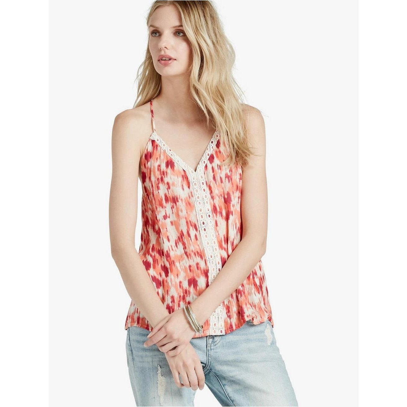 Lucky Brand Lucky Brand Ikat Crochet Back Racerback Tank Top Small Size S / US 4 / IT 40 - 1 Thumbnail