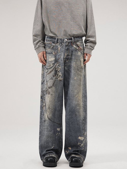 Japanese Brand × Jean Men's loose straight jeans with ink-splashed digital print Size US 32 / EU 48 - 1 Thumbnail