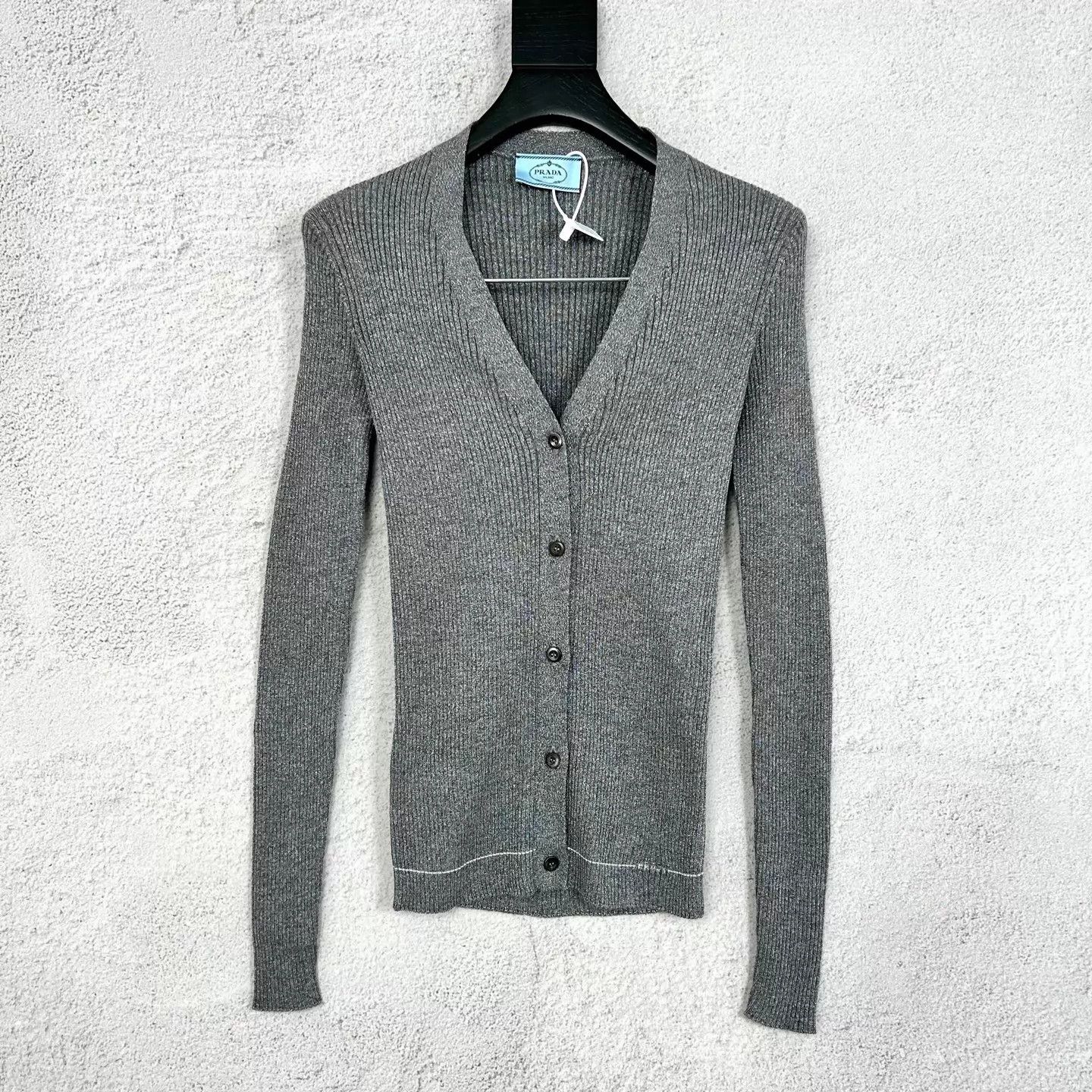 Prada Prada Fitted Shimmer Knit Gray Cardigan 38 Size XS / US 0-2 / IT 36-38 - 1 Thumbnail