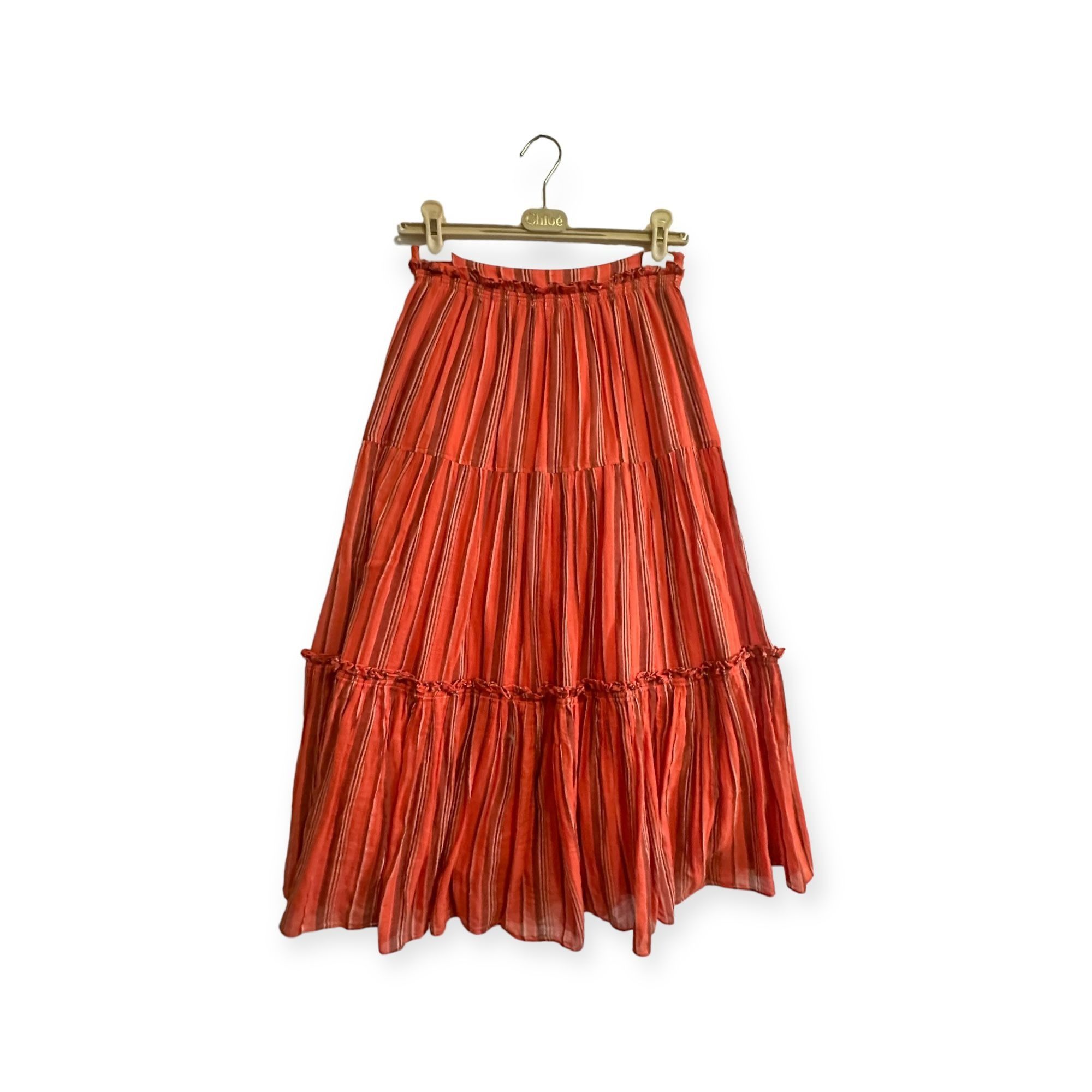 image of Ulla Johnson Severine Midi Skirt, Size 2, Stripes, Porto in Red, Women's