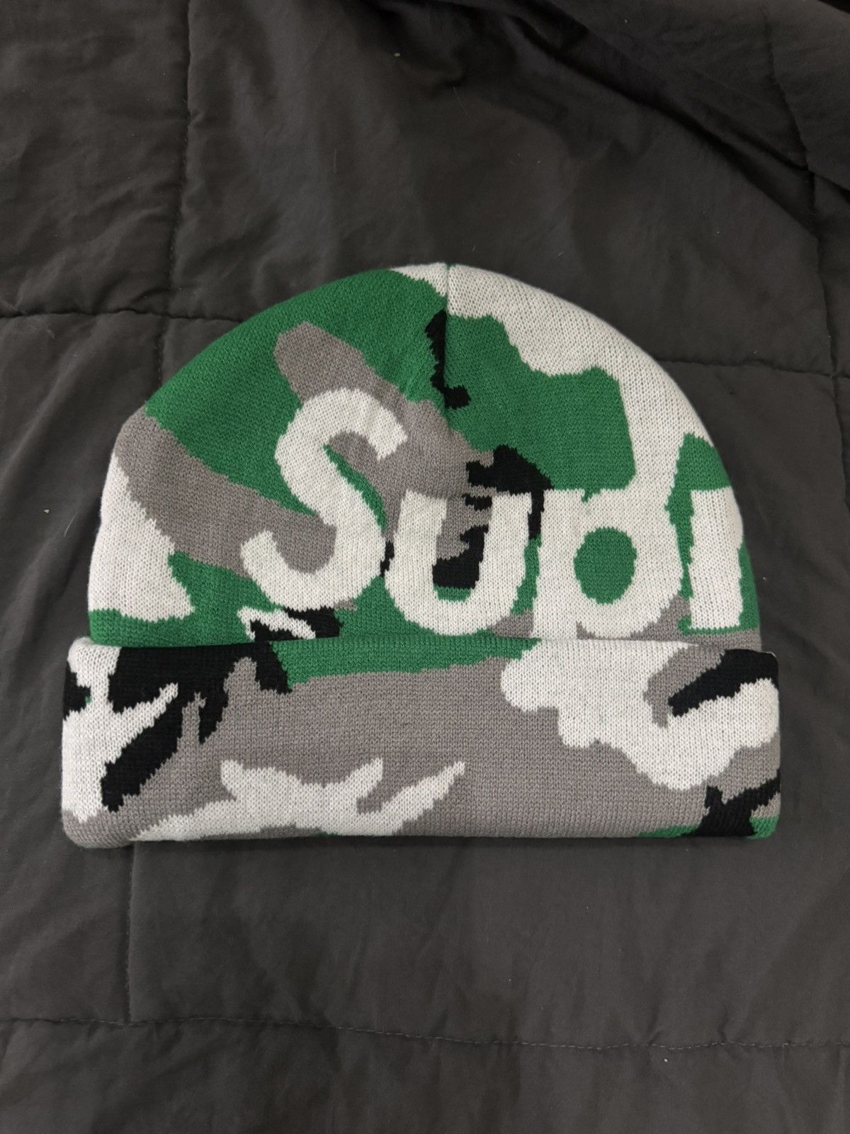 Supreme Camo Big Logo Beanie - Green Camo