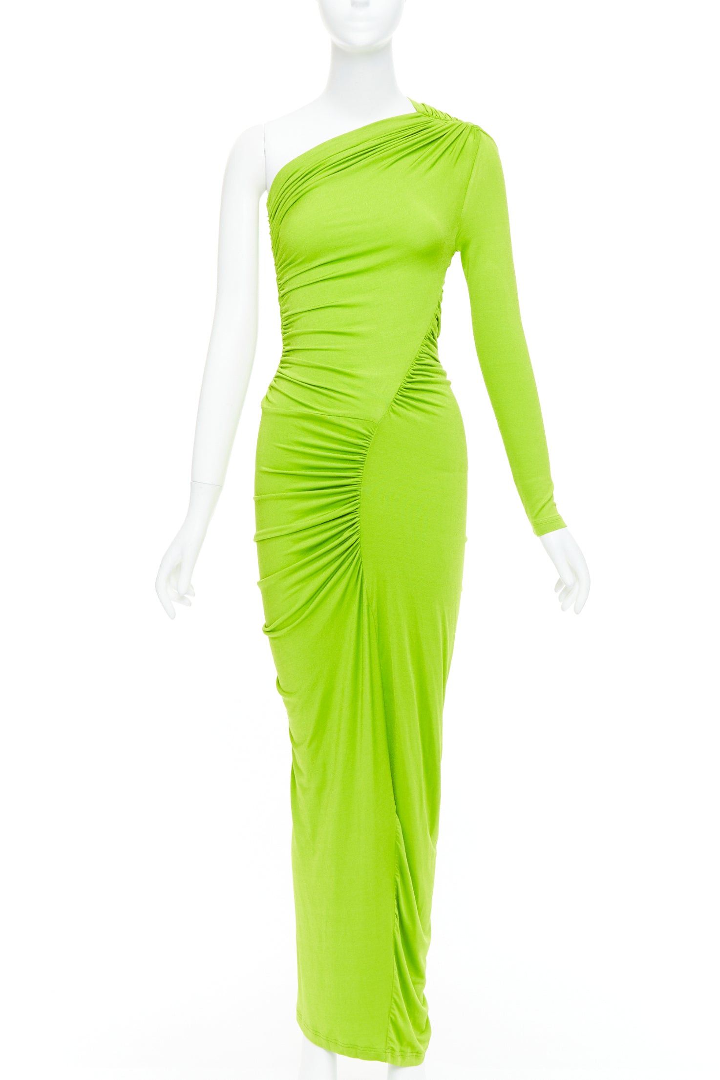 Other ATLEIN Runway green viscose ruched panels one sleeve dress FR34 XS Size XXS / US 00 / IT 34 - 1 Thumbnail