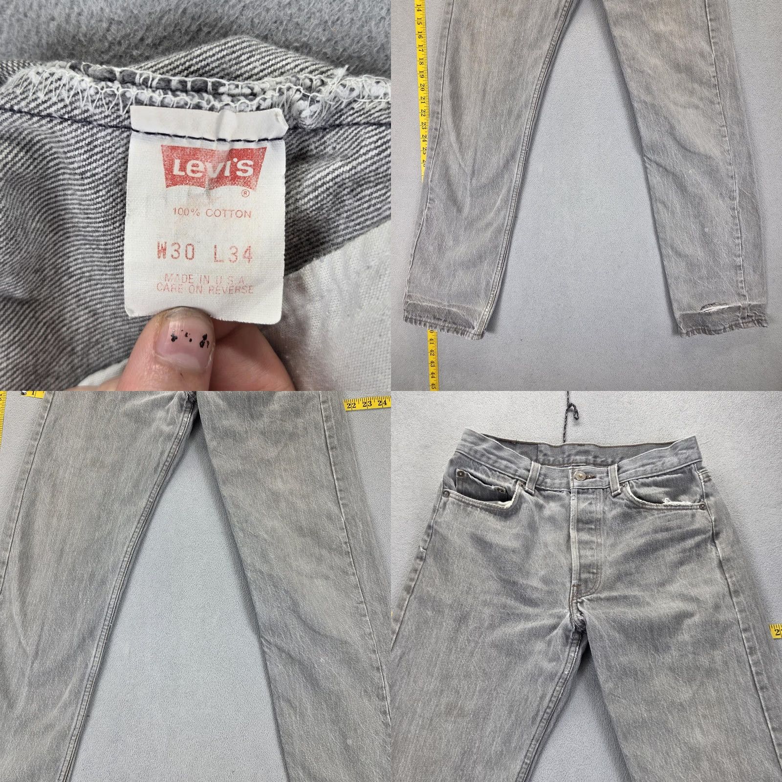 Levi's VTG Levi's 501 Jeans Mens Gray Wash Straight Button Fly 27x32 Denim Cotton Distressed Pockets USA 501-0658 Mens Vest? Size US 27 - 8 Thumbnail