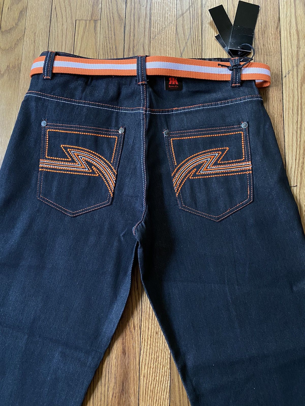 image of Jnco x Vintage Crazy Deadstock Y2K Baggy Orange Patchwork Denim Jeans in Black, Men's (Size 36)