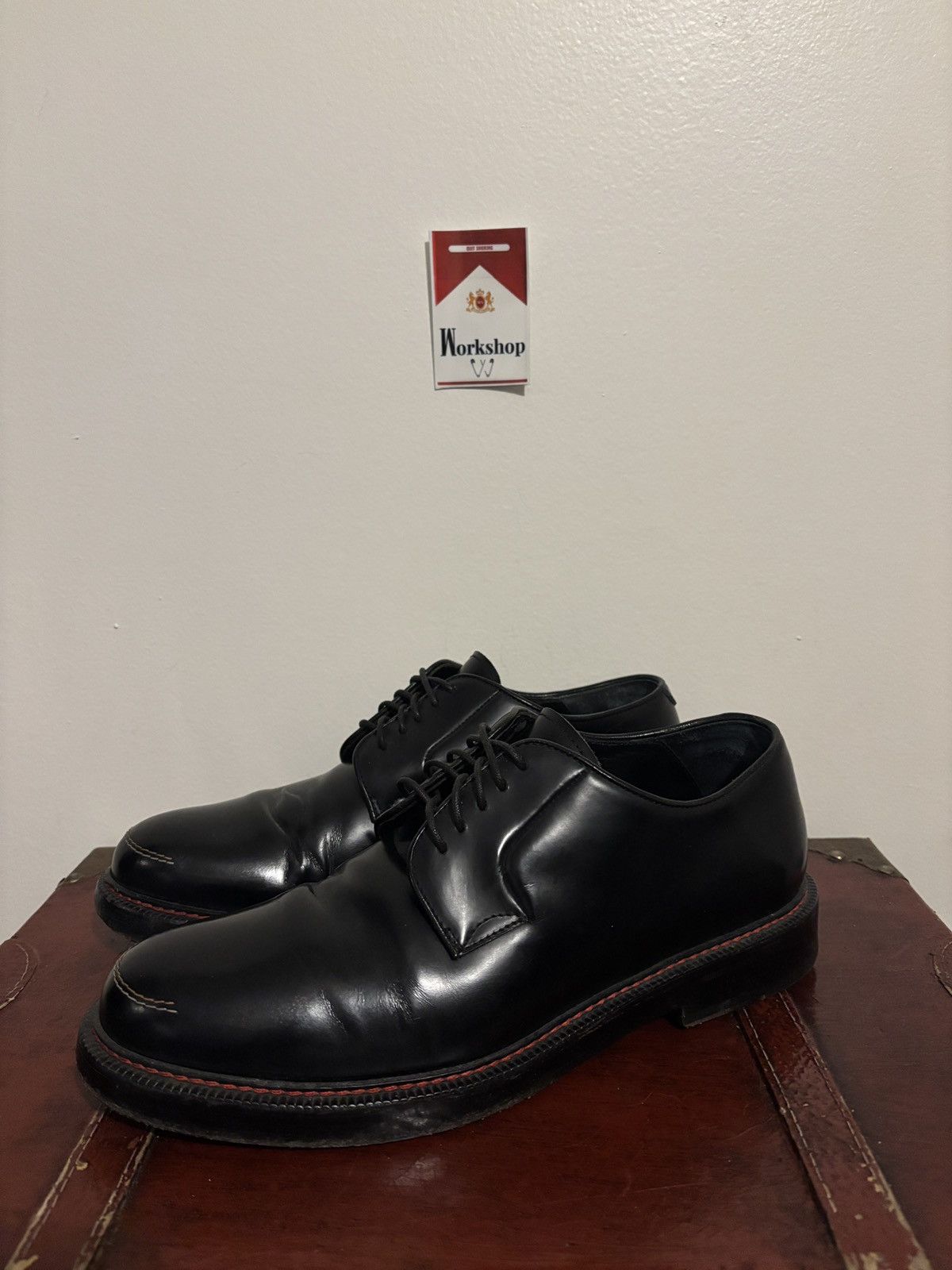 Raf Simons AW15 Contrast Stitched Black Leather Derby Shoes