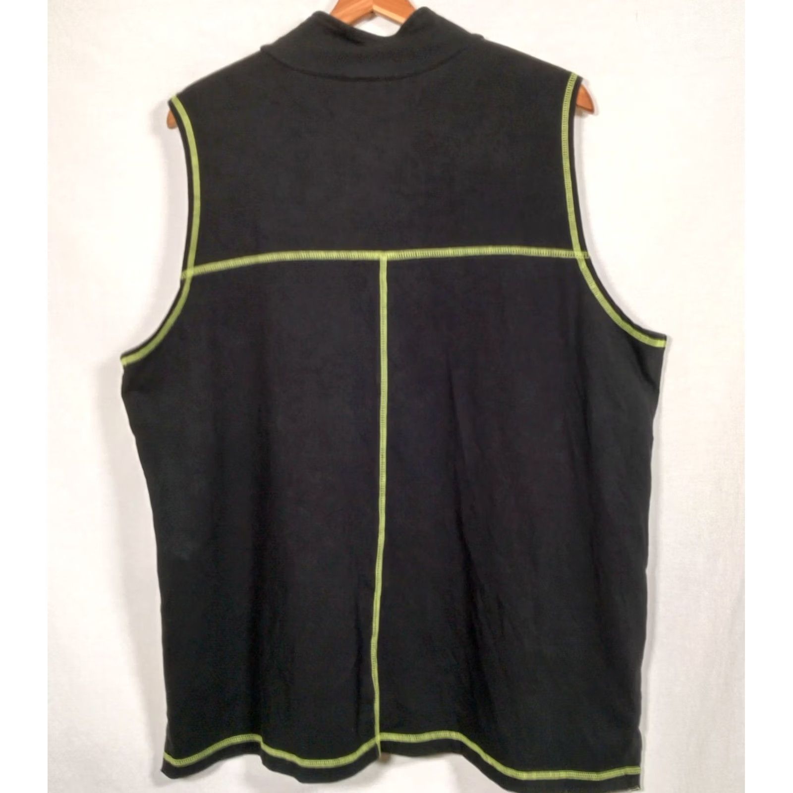 Quacker Factory VINTAGE The Quacker Factory Vest Zip Up 1X Black Neon Green Stitching Daisy Bling Knit Cotton Blend Sleeveless Rhinestones Flower Casual Womens Size XL / US 12-14 / IT 48-50 - 2 Thumbnail