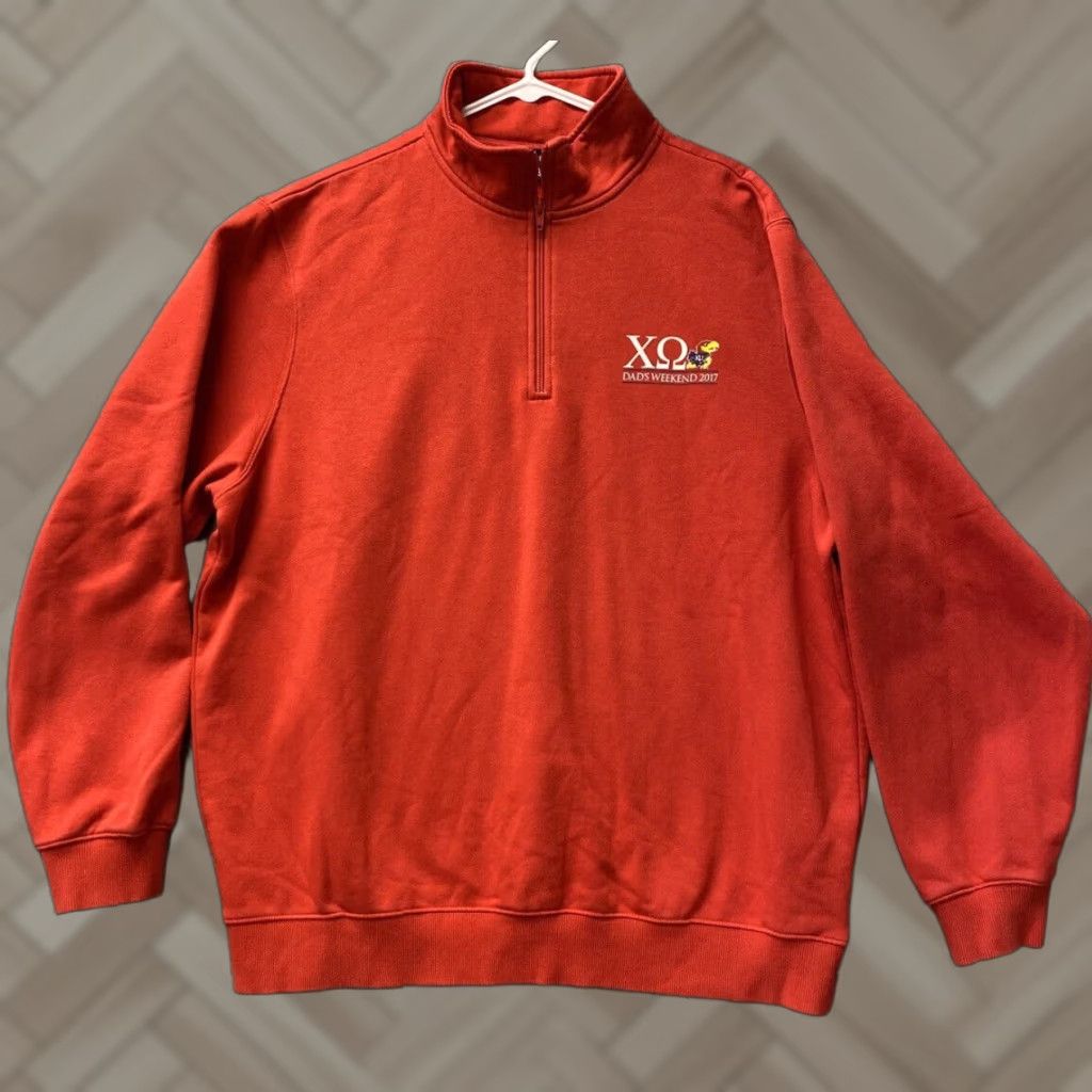 Omega Sport-Tek Chi Omega KU Sweatshirt Men XL 1/4 Zip Pullover Red Fall Winter Active Size US XL / EU 56 / 4 - 1 Thumbnail