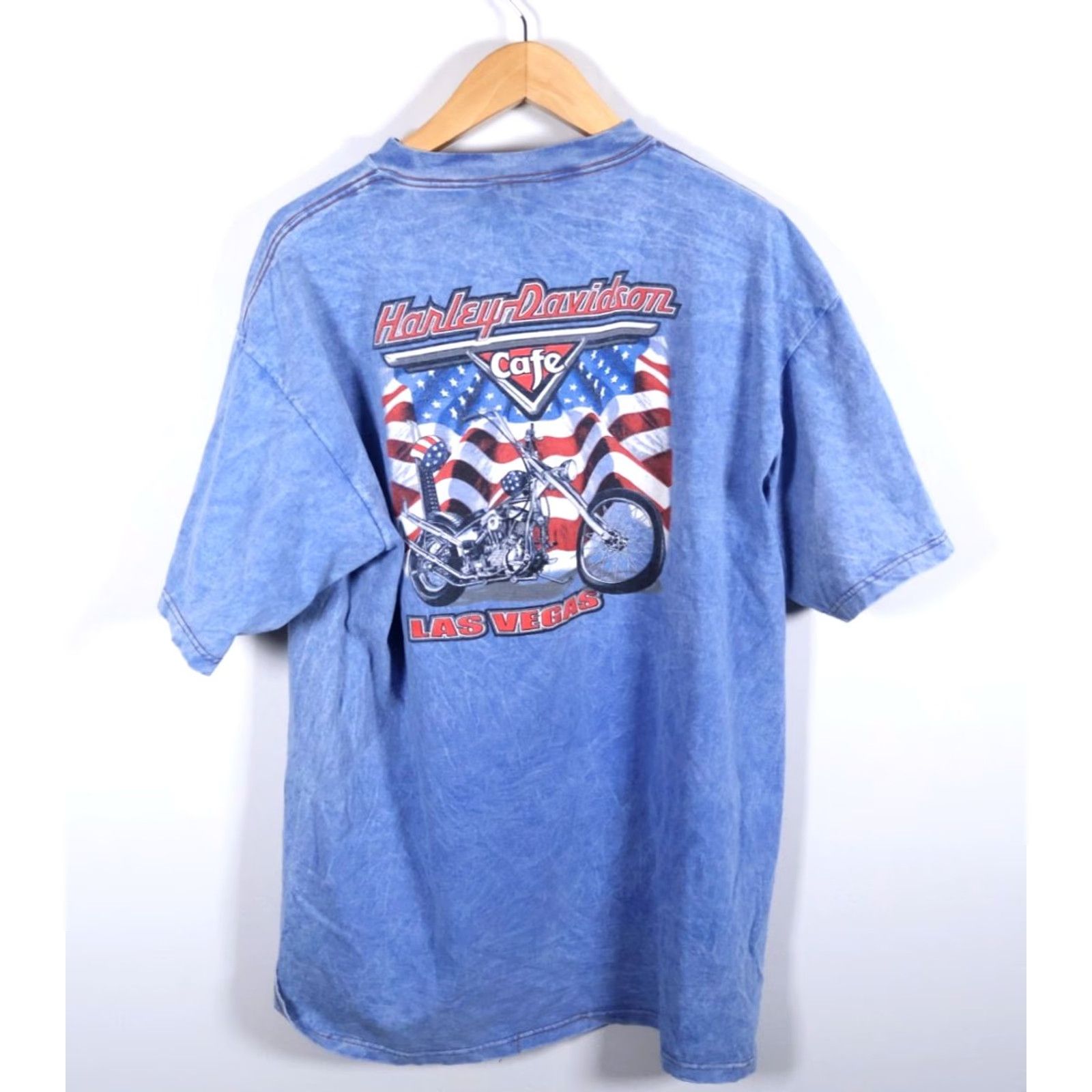 Harley Davidson VINTAGE Harley-Davidson Cafe T-Shirt 2XL Blue Acid Wash Short Sleeve Crew Neck Double-Sided Las Vegas 1999 Mens Size US XXL / EU 58 / 5 - 2 Thumbnail