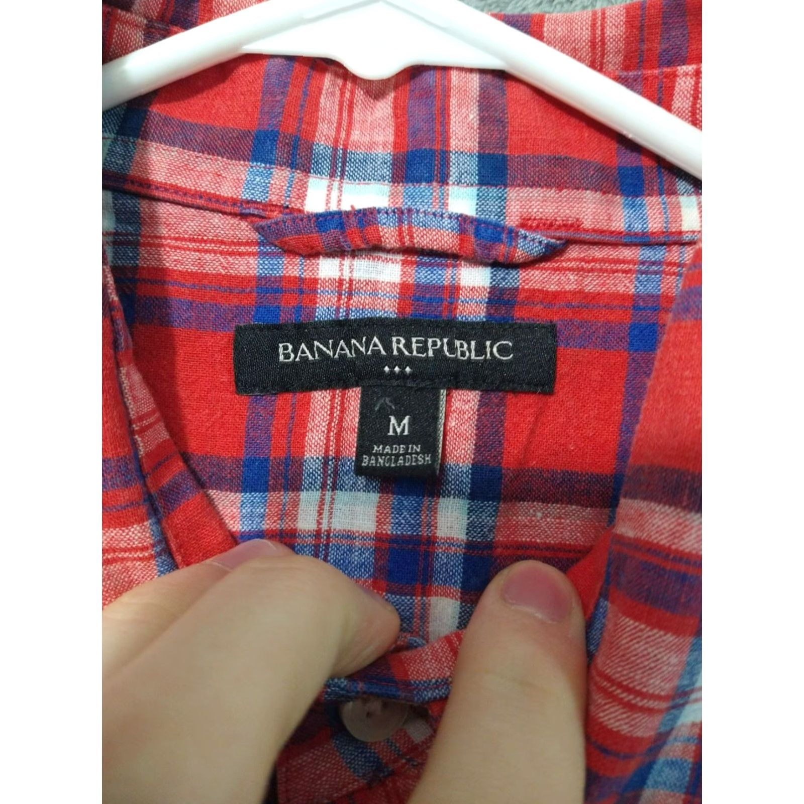 Banana Republic Banana Republic Shirt Mens Medium Red Plaid Linen Blend Button Up Long Sleeve Size US M / EU 48-50 / 2 - 7 Thumbnail