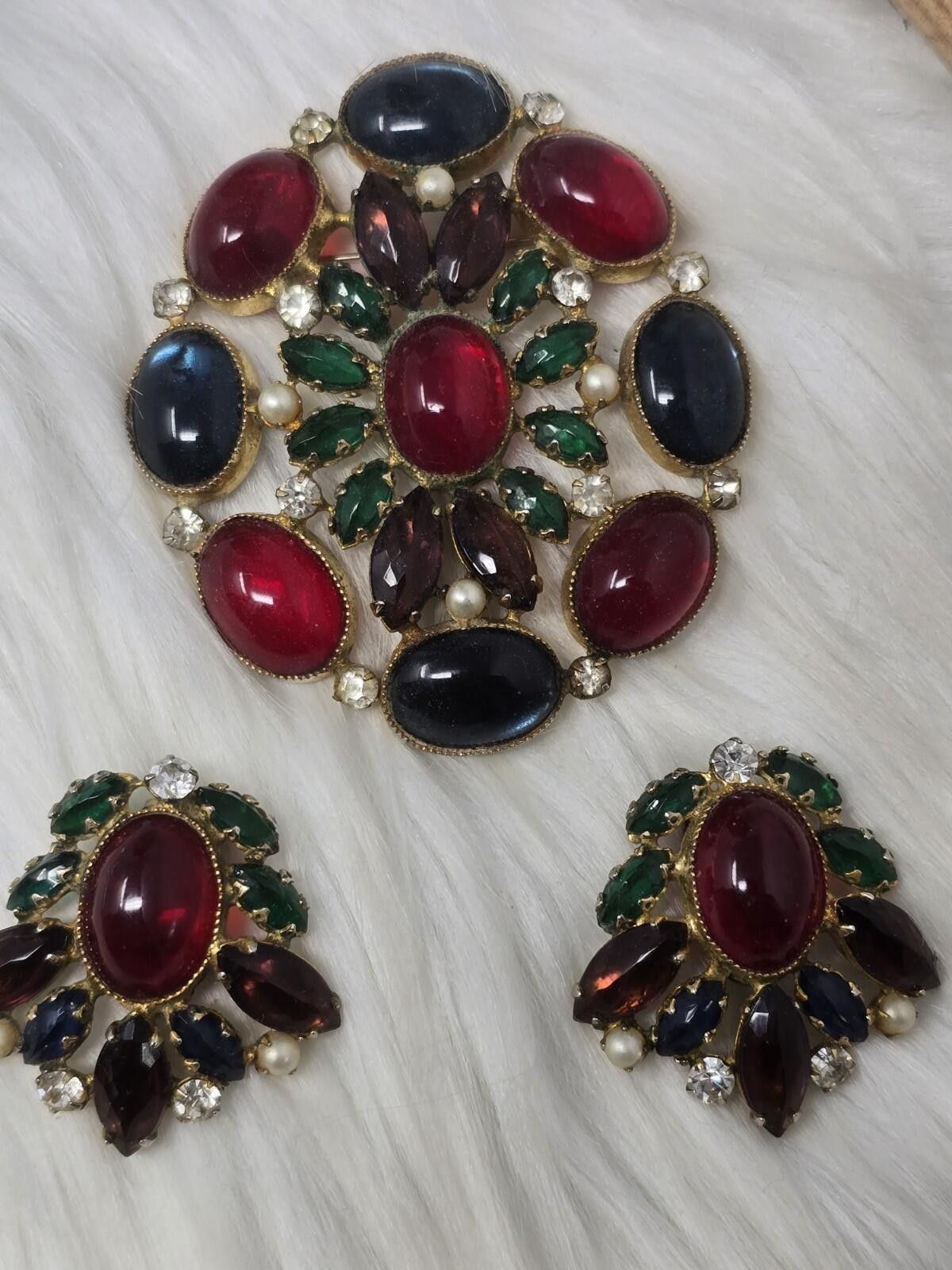 Stephan Schneider Vintage SCHREINER Domed Cabochon Brooch & Earring Set Size ONE SIZE - 1 Thumbnail