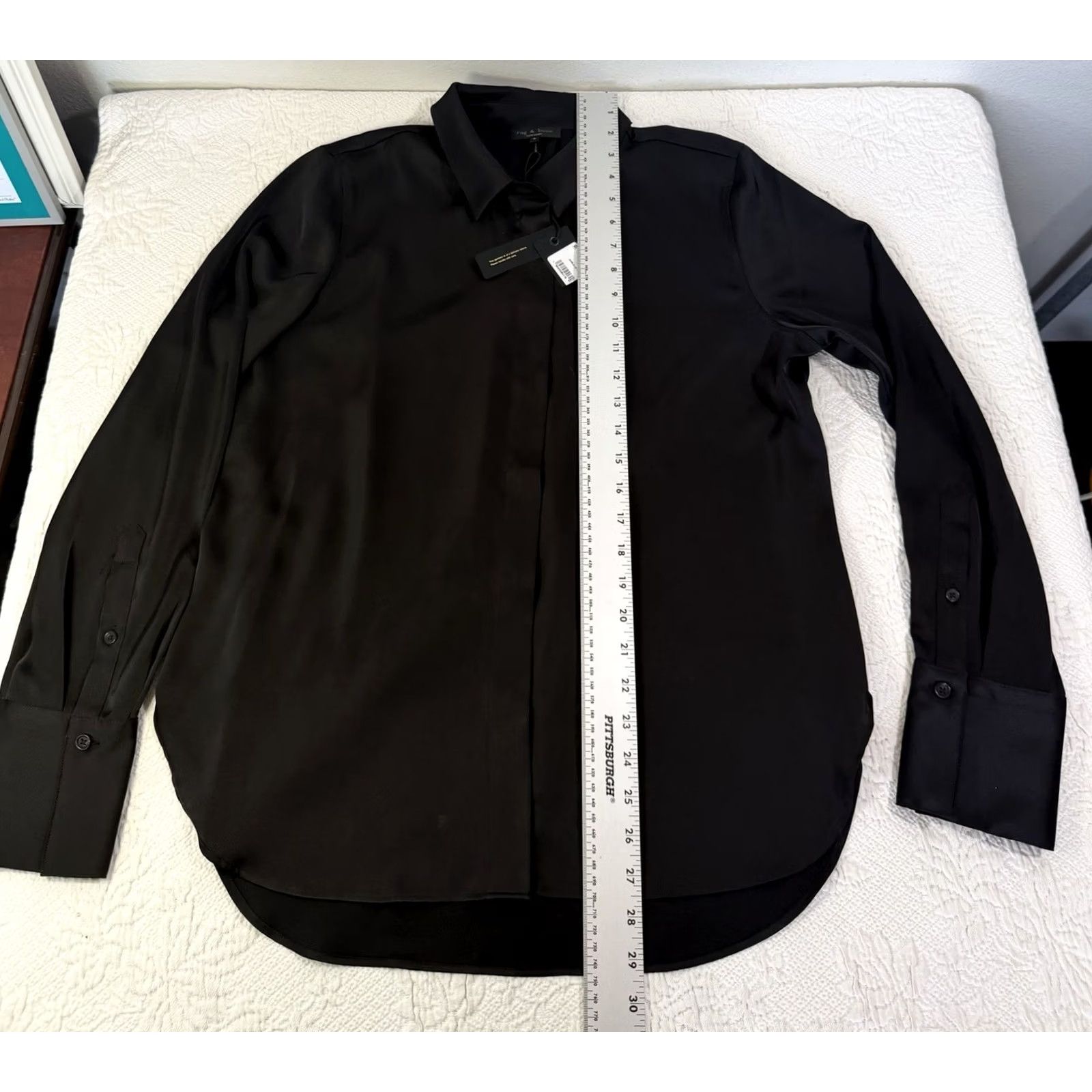 Rag & Bone rag & bone Darla Black Button-Up Shirt L Womens Semi Sheer Long Sleeve Chiffon Solid Stripe? Size L / US 10 / IT 46 - 4 Thumbnail