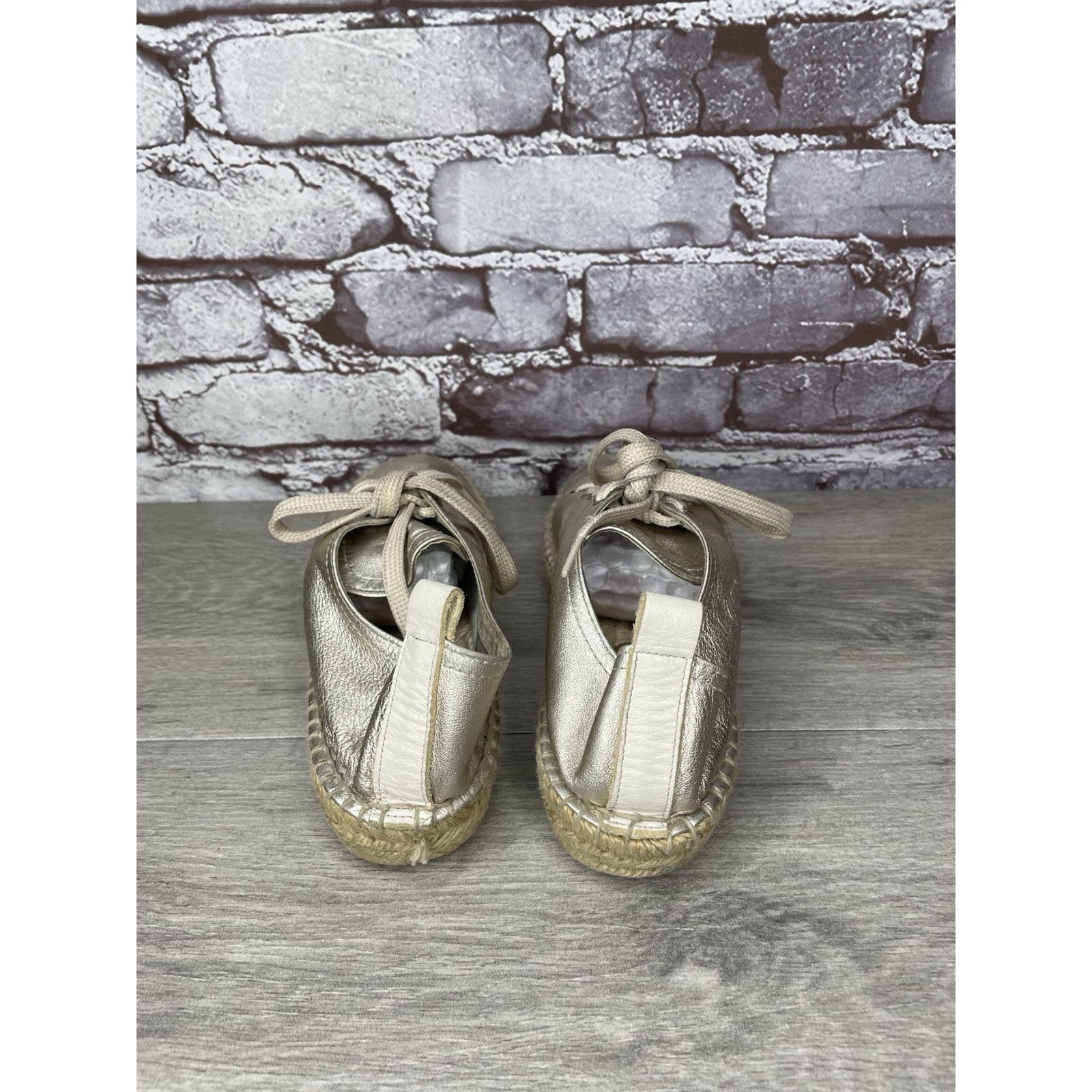Other Maypol Silver Leather Espadrilles Casual Lace Up Shoes Women Size US 7.5 / IT 37.5 - 3 Thumbnail