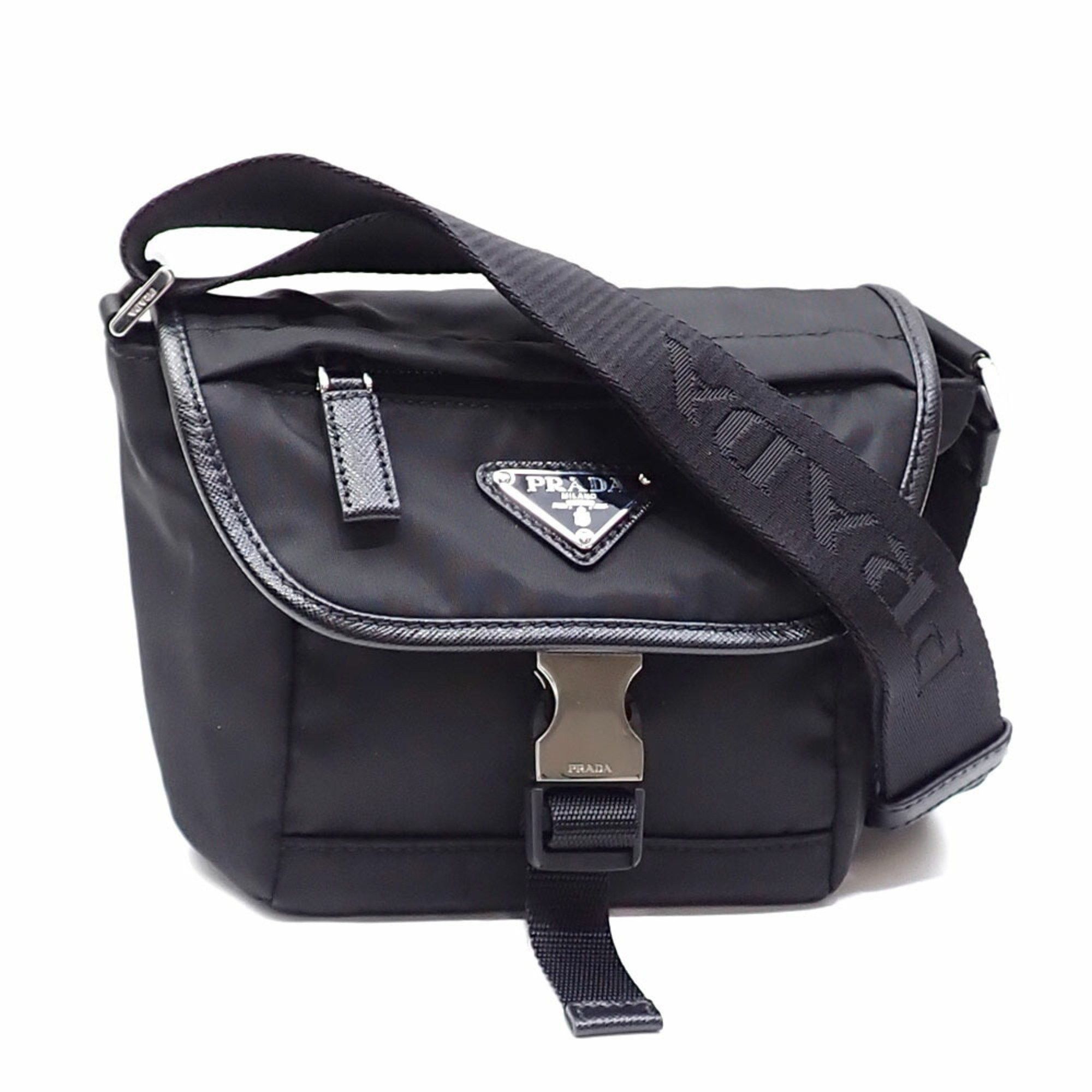 Prada Re-Nylon x Saffiano Leather Shoulder Bag for Men Black Recycled Polyamide 2VD070