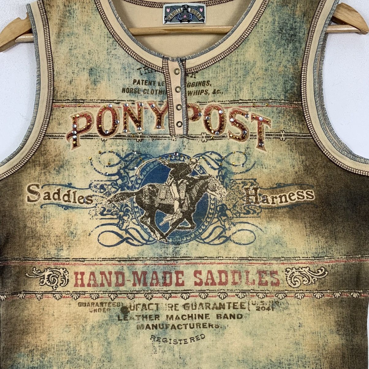 Vintage VANILLA SUGAR Skinny Minnie Cowboy Overprint Gothic Tshirt Size US L / EU 52-54 / 3 - 4 Thumbnail