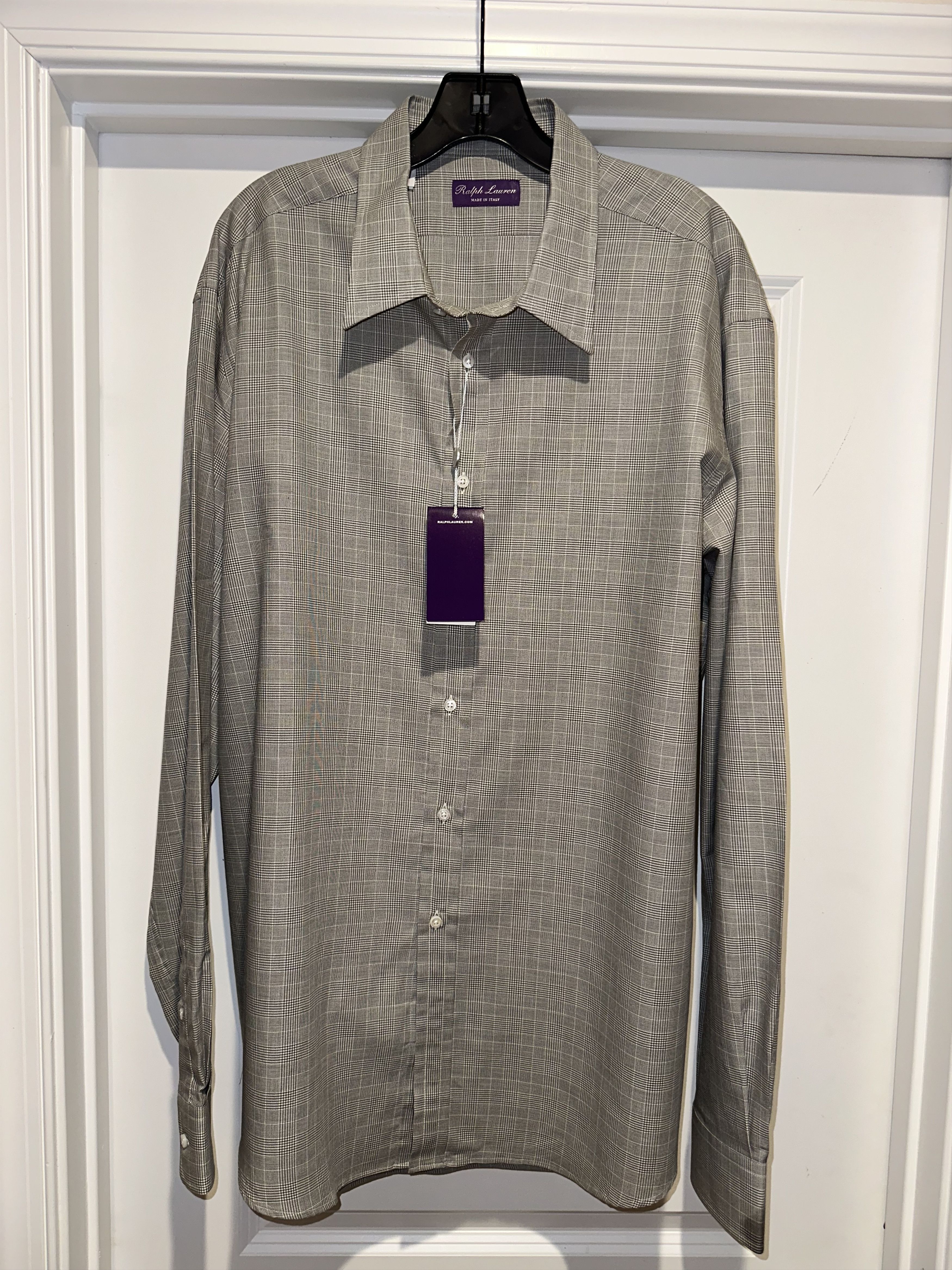 Ralph Lauren Purple Label Gray Cotton Glen Check Long Sleeve Sport Shirt $595 2x Size US XXL / EU 58 / 5 - 2 Thumbnail
