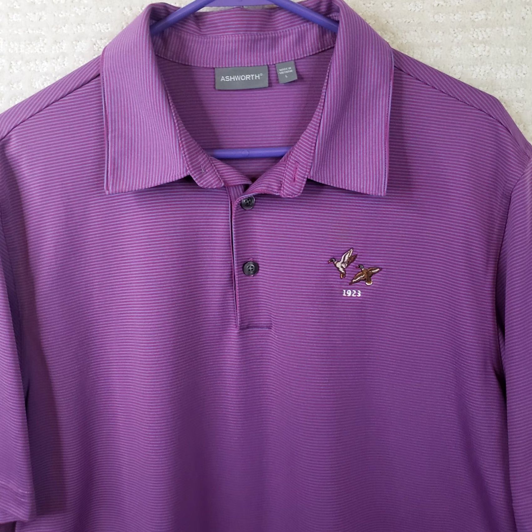 Vintage Ashworth Polo Shirt Purple Striped Short Sleeve Embroidered Mens L Button Closure Collared Polo Golf Shirt JS Size US L / EU 52-54 / 3 - 3 Thumbnail