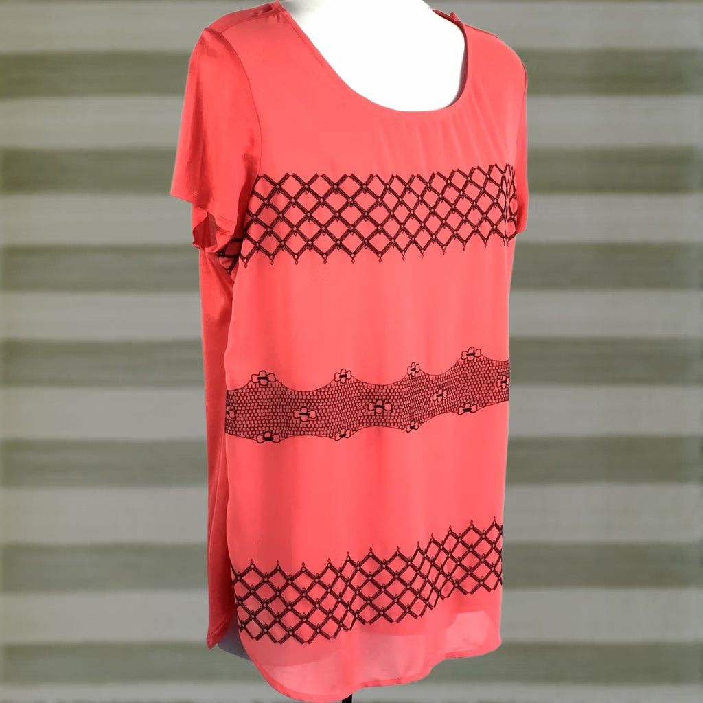 Ann Taylor Ann Taylor orange/black Chiffon short sleeve punk rock grunge Y2K blouse M size Size M / US 6-8 / IT 42-44 - 1 Thumbnail