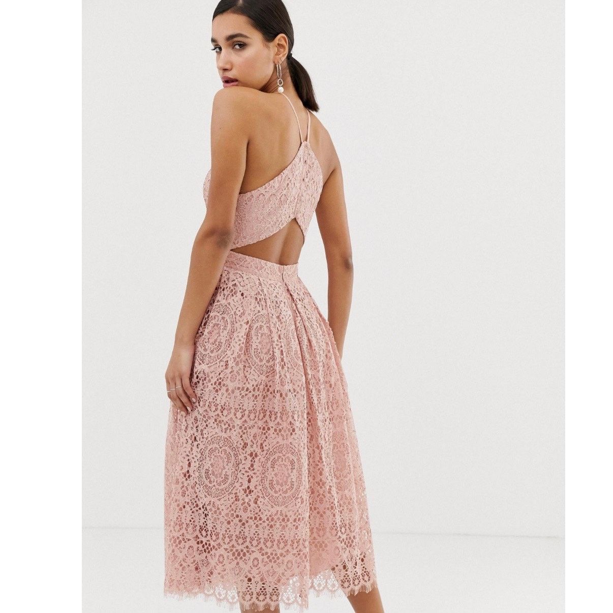 Asos Asos Pink Lace Midi Dress With Pinny Bodice Size 12 New Size XL / US 12-14 / IT 48-50 - 2 Thumbnail