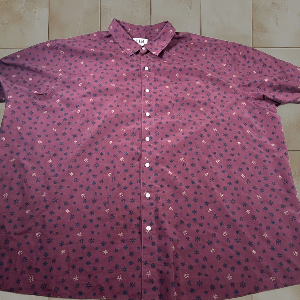 Hb Shirt Button Down 3xl Maroon Floral All Over Aop Short Sleeve Harbor Bay Mens in Red, Men's (Size Xxl)
