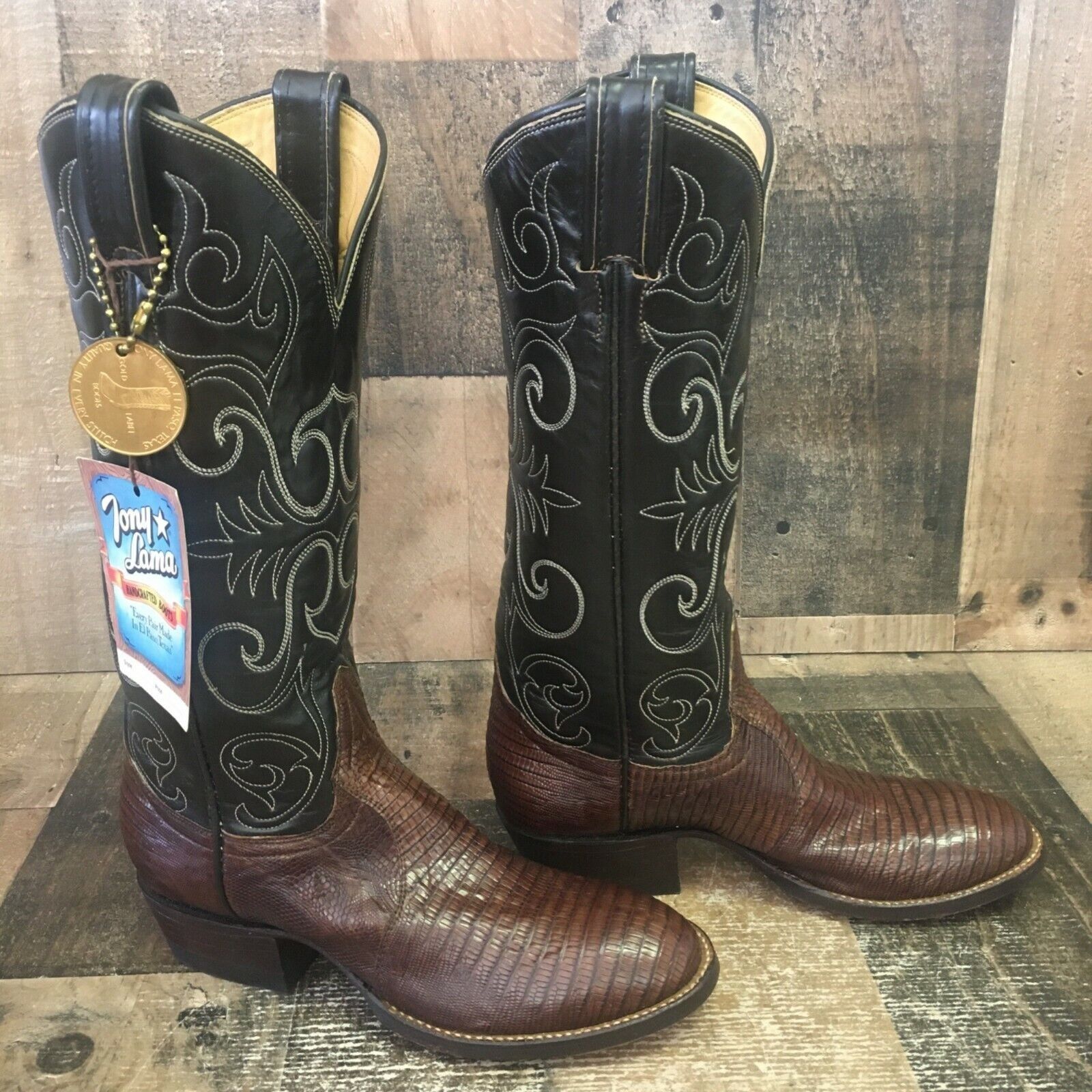 image of Tony Lama VTG Gold Label Teju Round Toe Cowboy Boots 4 B in Brown, Women's