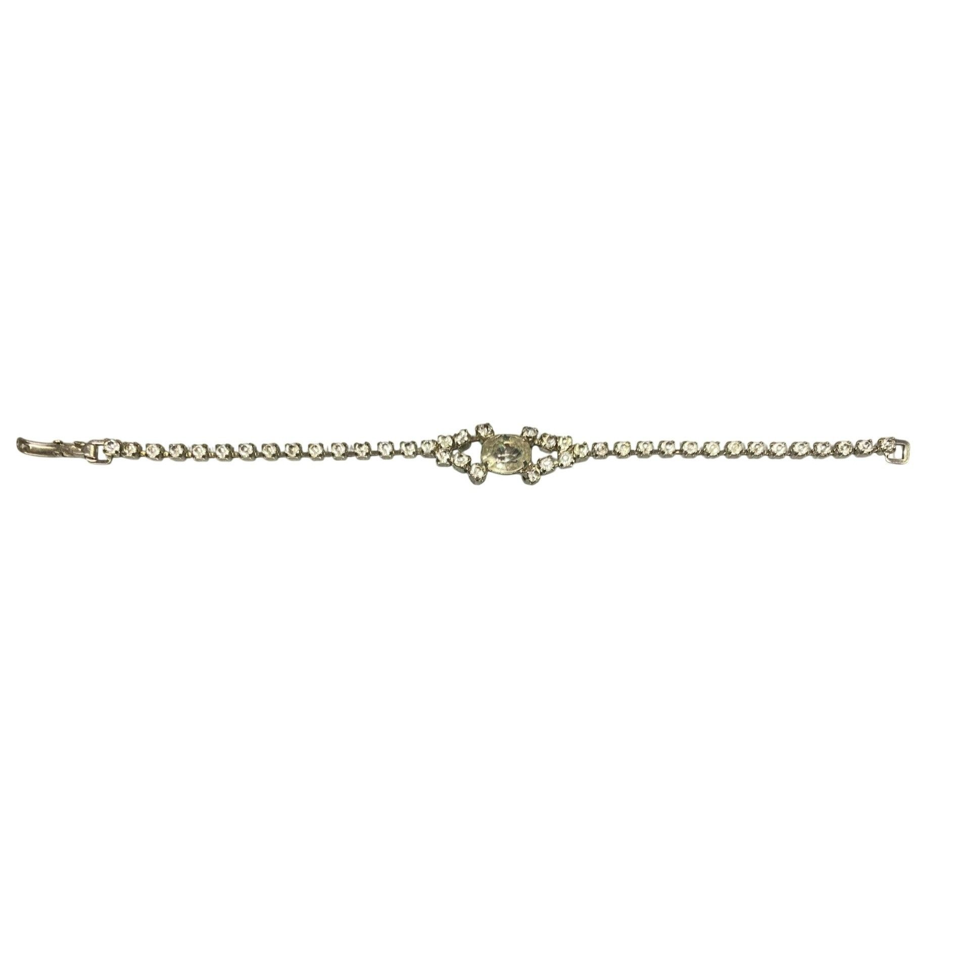 Other Vintage Art Deco Silver Tone Rhinestone Tennis Bracelet 7-In Size ONE SIZE - 3 Thumbnail