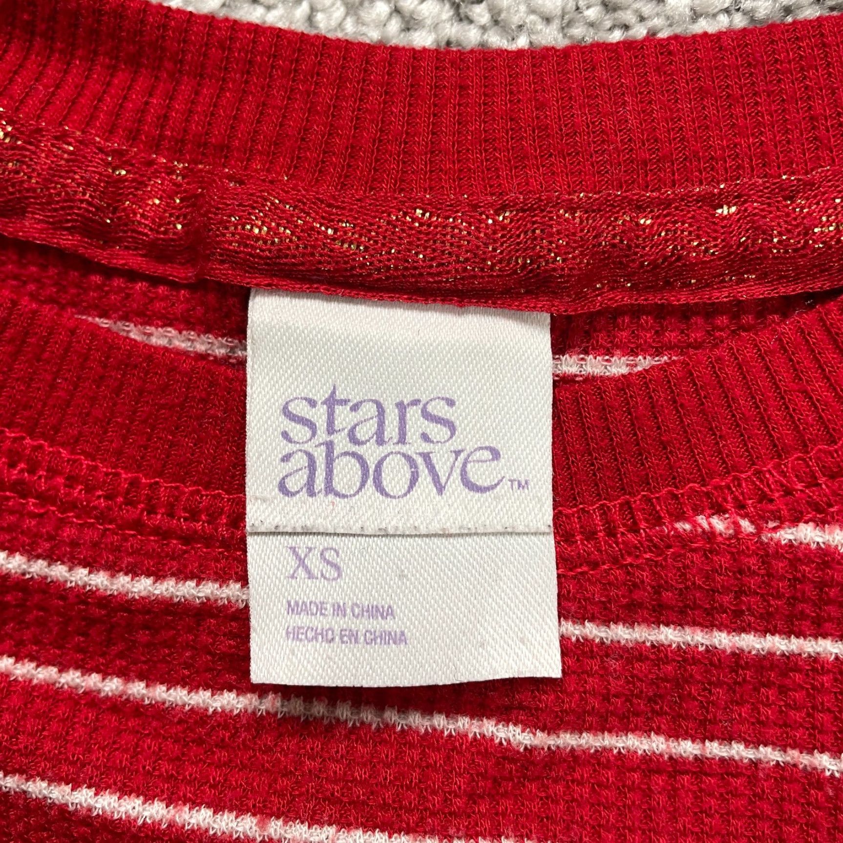 Vintage Stars Above Top Womens XS Red Striped Knit Long Sleeve Crew Neck Pajama Loung Size XS / US 0-2 / IT 36-38 - 4 Thumbnail