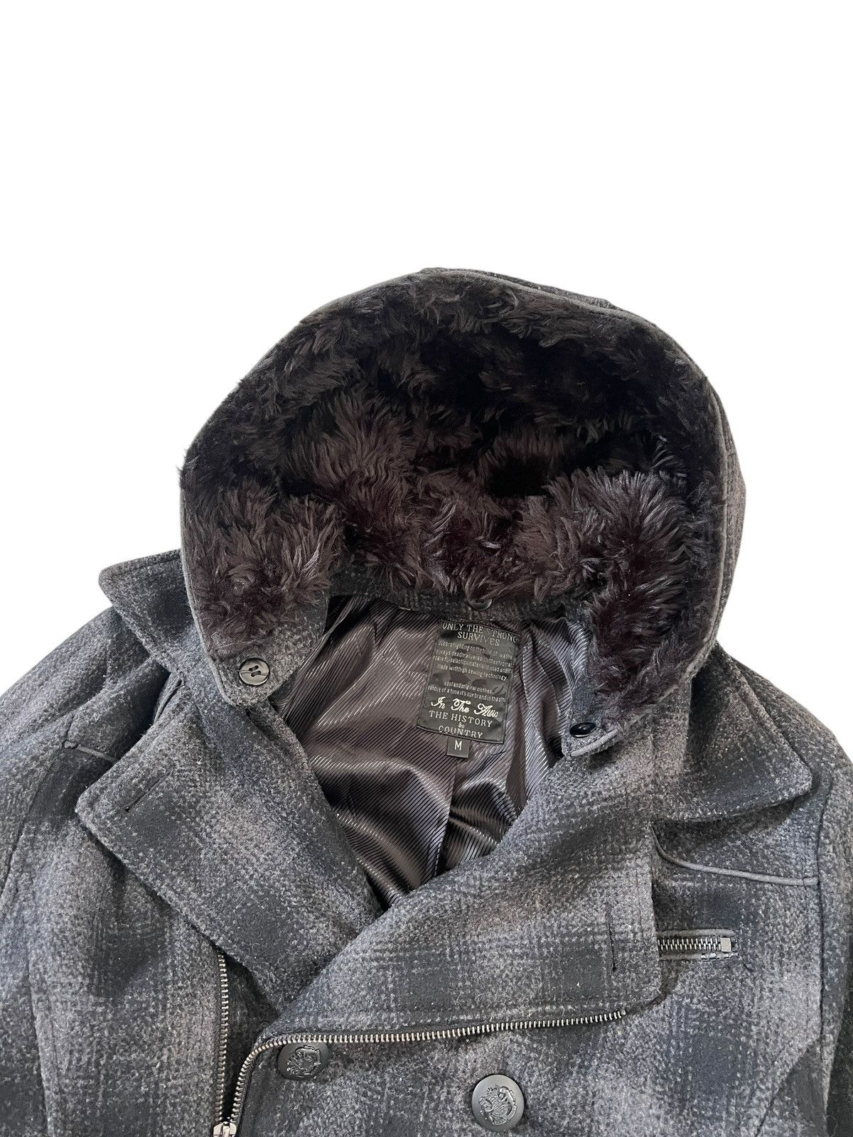 In The Attic 2000s In The Attic Tartan Double Collar Fur Jacket Size US M / EU 48-50 / 2 - 3 Thumbnail