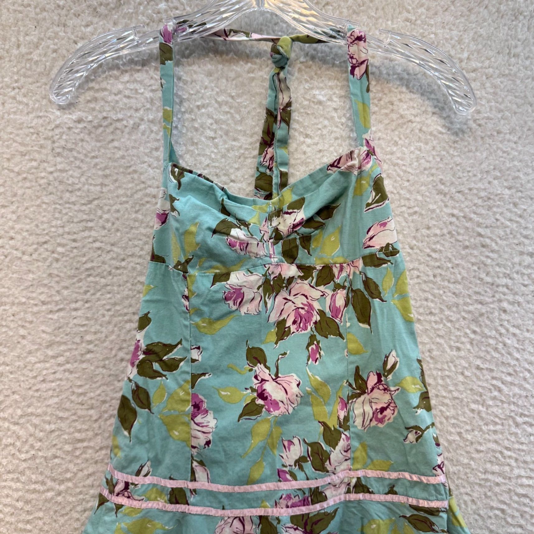 Vintage Y2K Vintage Halter Midi Dress Blue Floral A-Line 8 Medium Coquette Fairy Rampage Womens Dress Size M / US 6-8 / IT 42-44 - 3 Thumbnail