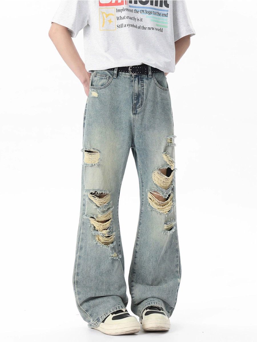 Vintage Men's trendy high street cool loose wide-leg ripped jeans Size US 32 / EU 48 - 1 Thumbnail