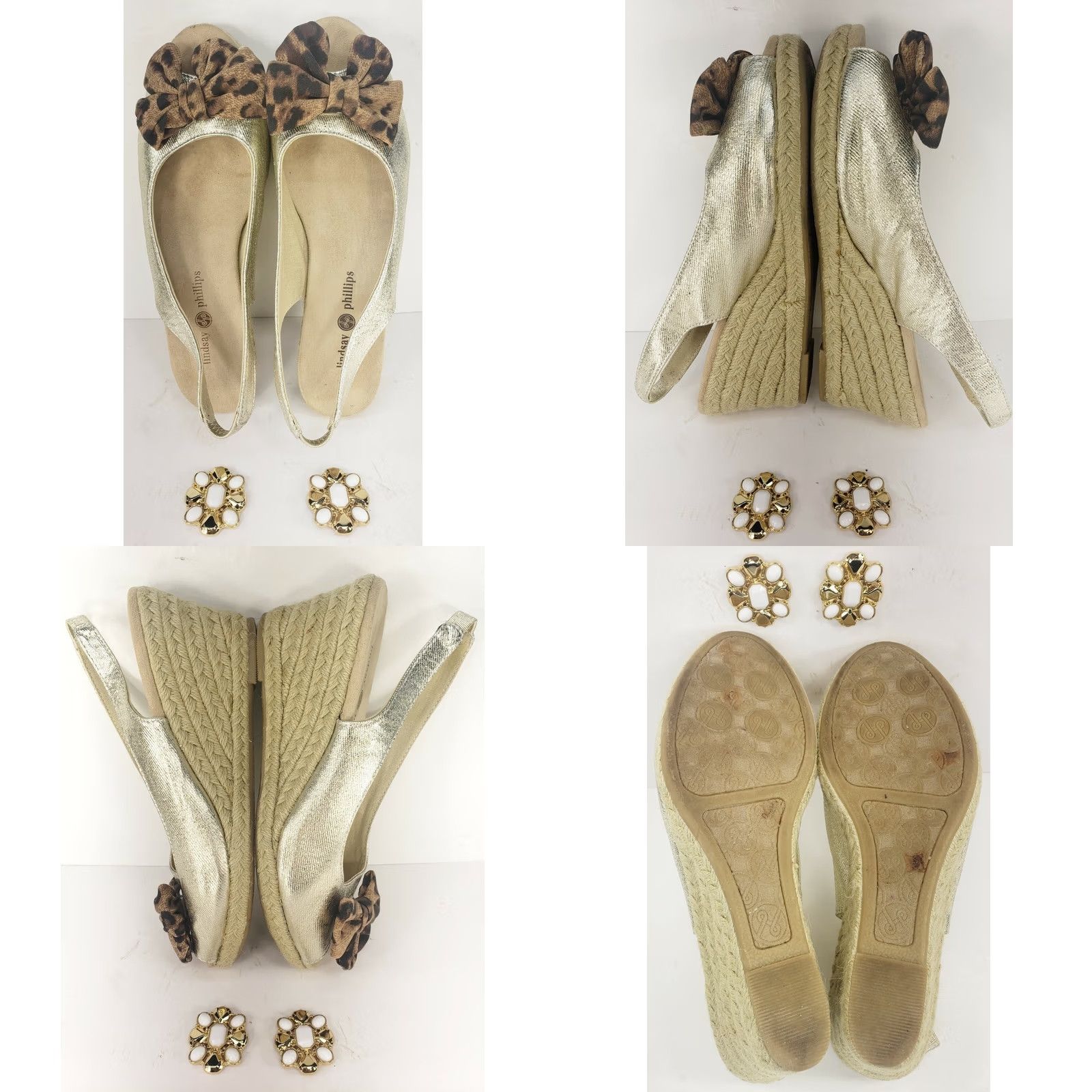Vintage Lindsay Phillips Espadrille Wedge Slingback Sandal 7.5 GOLD 2 Ornament Sets Size US 8 / IT 38 - 8 Thumbnail