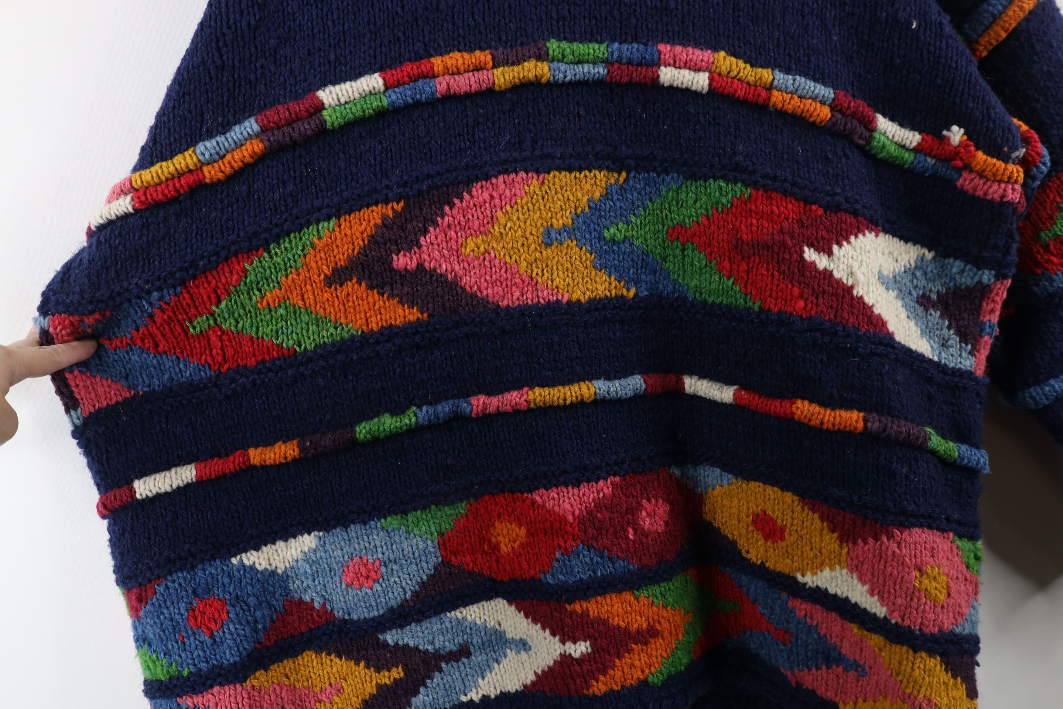Vintage Vintage 90s Streetwear Hand Knit Rainbow Cardigan Sweater Size ONE SIZE - 11 Thumbnail