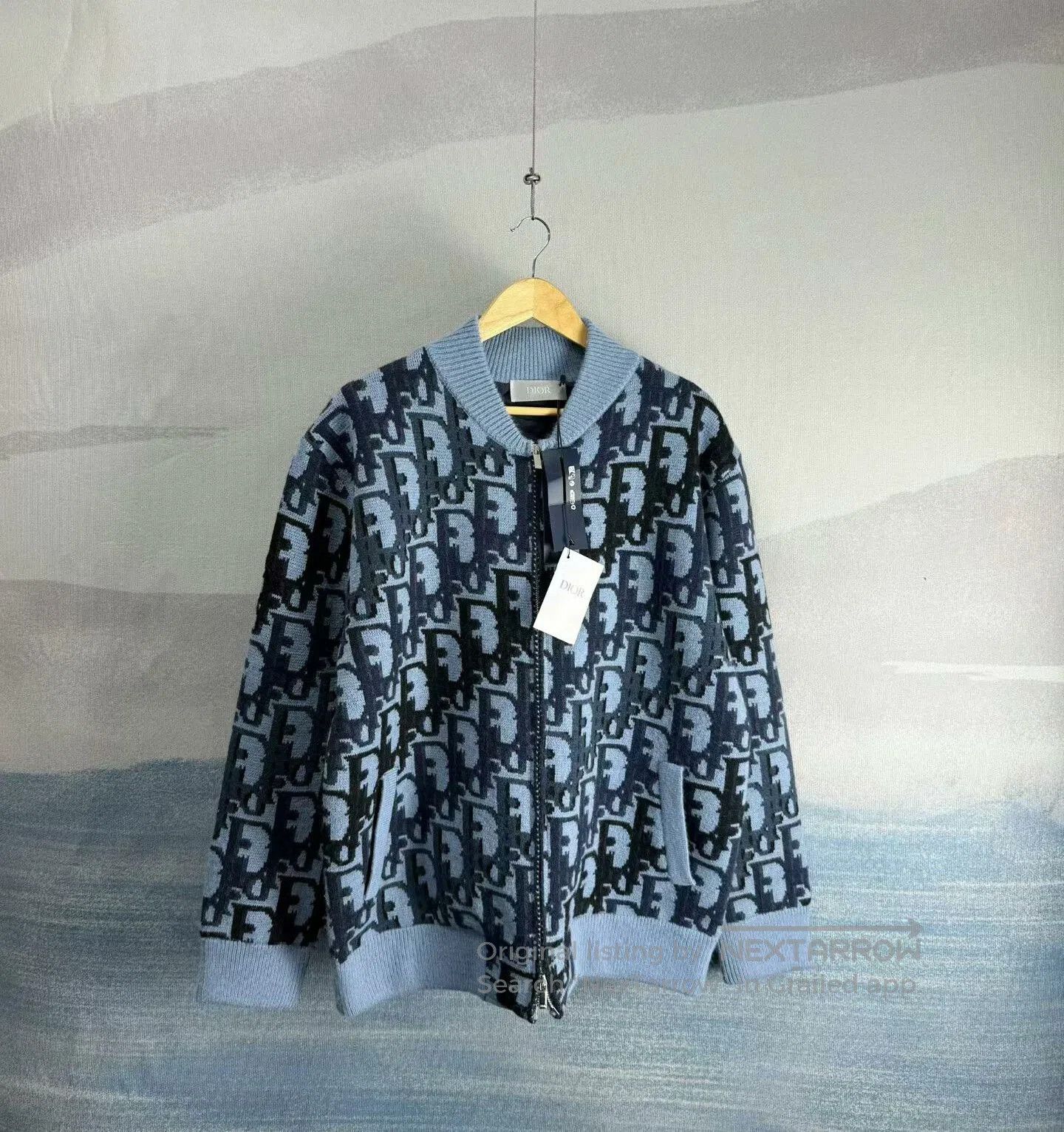 dior blue wool zip-up jacket size M.