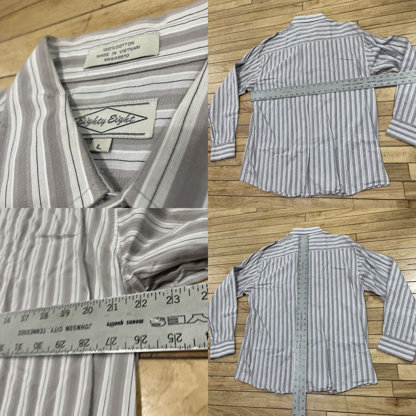 Vintage Eighty Eight Button Shirt Men L Striped Crest Sequin Y2k Gray 44" Biker Bloke Casual Shirt Size US L / EU 52-54 / 3 - 8 Thumbnail