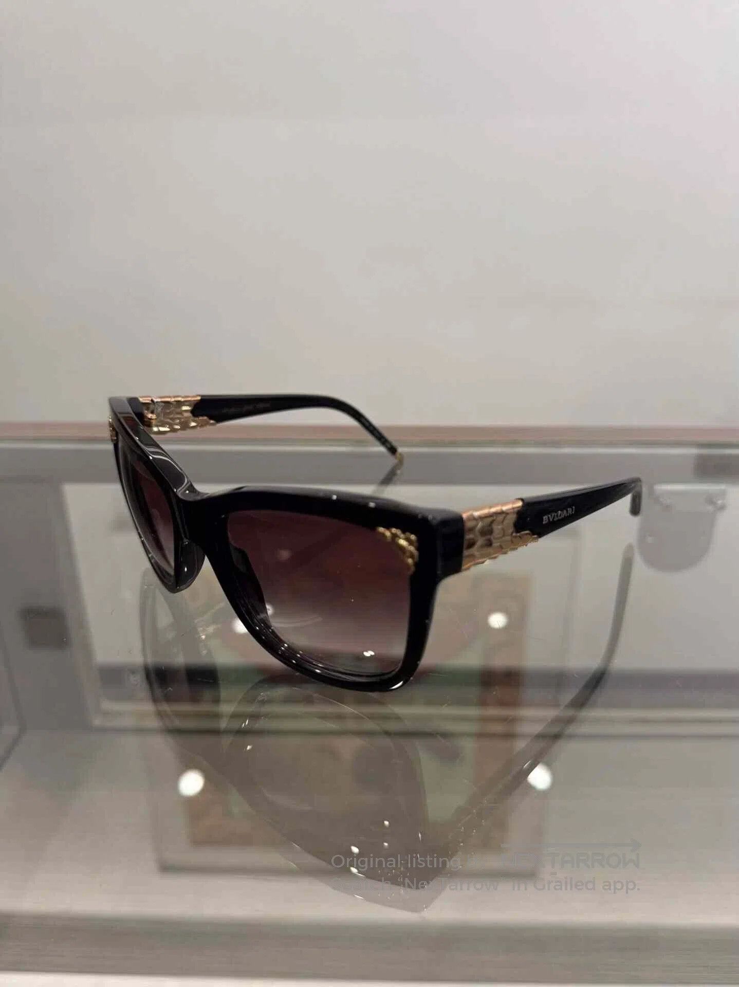 Bvlgari Black Sunglasses With Gold Snake Logo, Women's