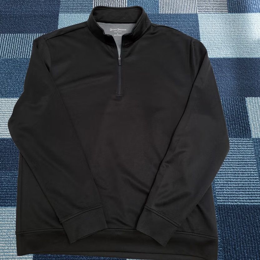 Vintage Hickey Freeman Quarter Zip Pullover Mens L Black Polyester Spandex Stretch Mock Neck Zipper Logo Breathable Lightweight Casual Activewear Golf Travel Size US L / EU 52-54 / 3 - 1 Thumbnail