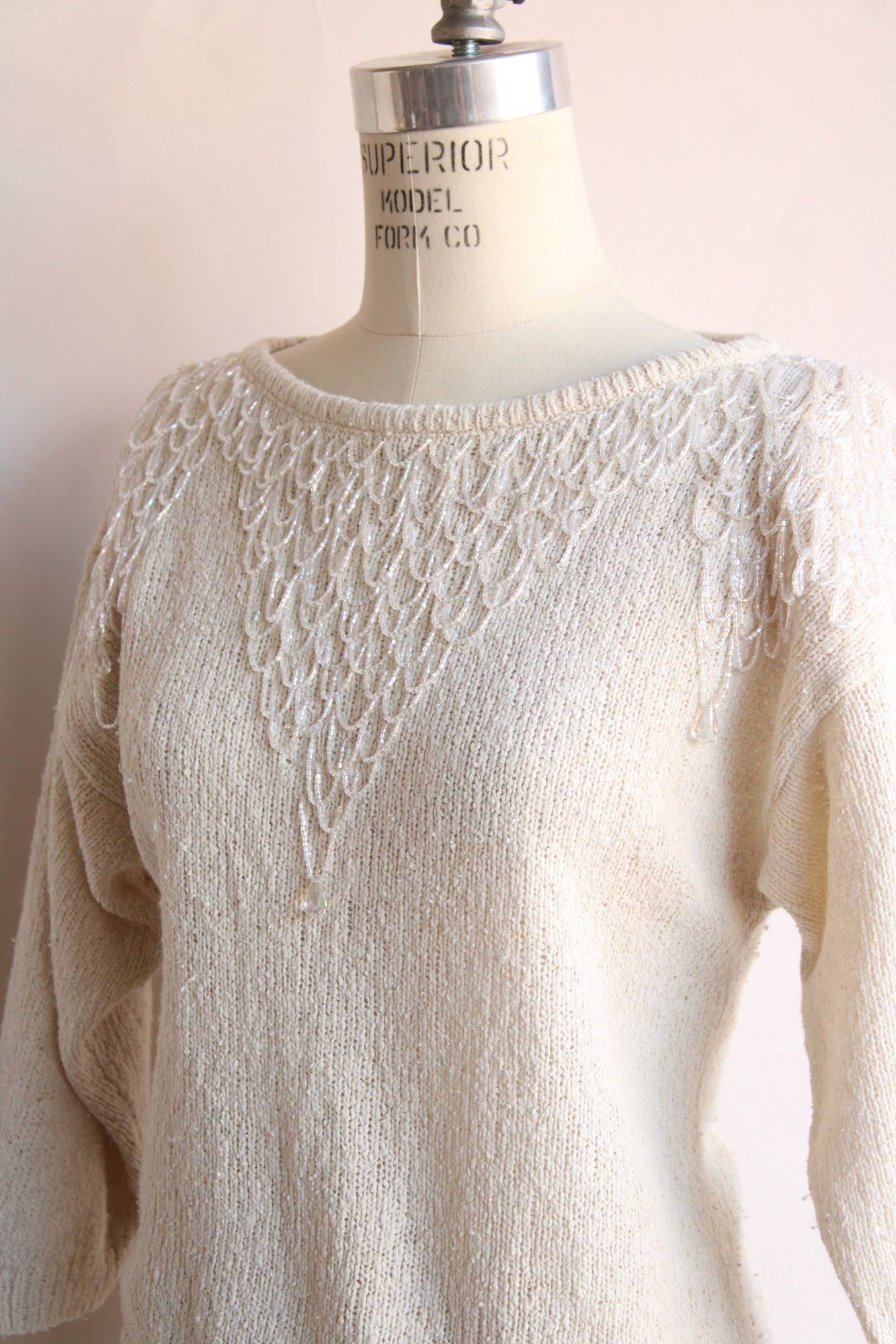 Vintage Vintage 1980s Sweater, Bonnie Boerer Ivory Pullover with Fri Size S / US 4 / IT 40 - 6 Thumbnail
