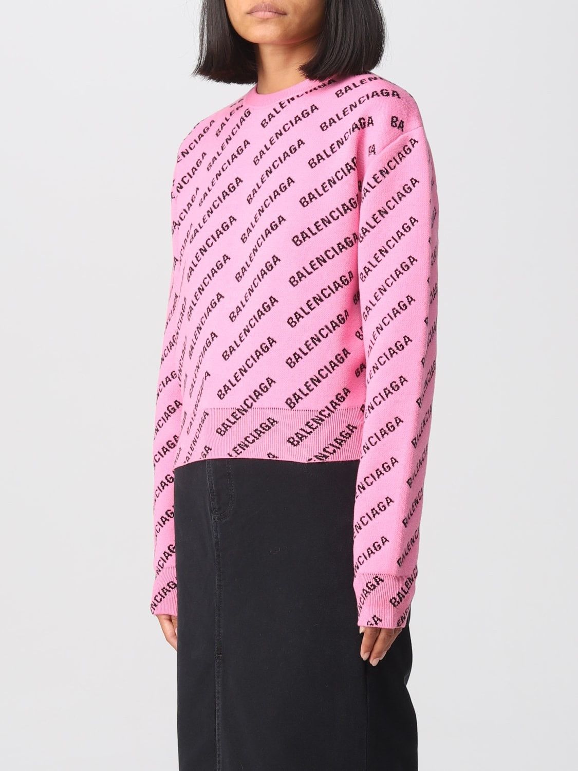 Balenciaga o1y0625 Logo Crewneck Sweater in Pink/Black Size M / US 6-8 / IT 42-44 - 3 Thumbnail