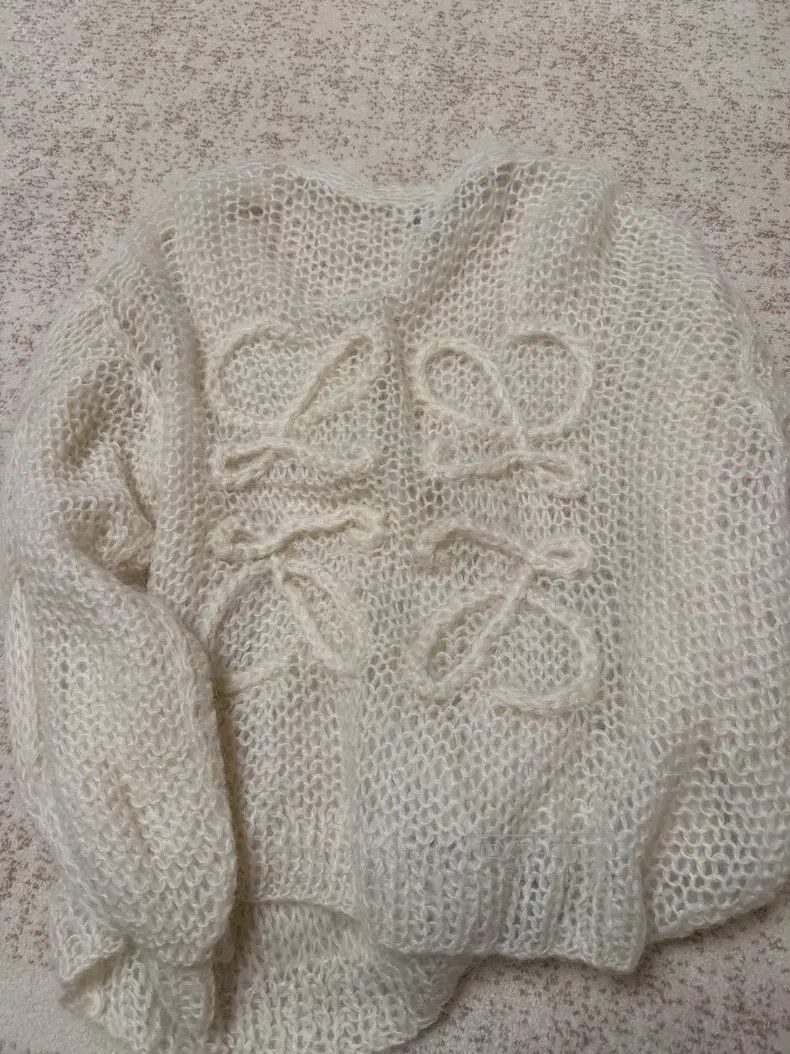 Loewe Loewe Beige Logo Mohair V-Neck Open Cardigan Jacket Size XS / US 0-2 / IT 36-38 - 7 Thumbnail