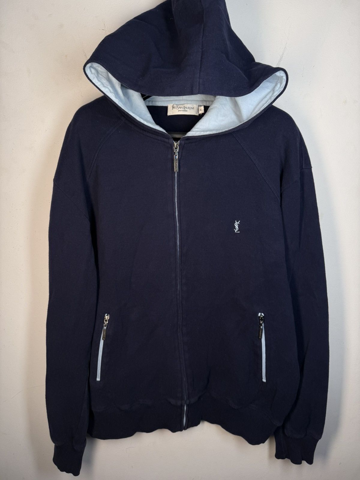 Yves Saint Laurent Navy YSL Hoodie Sweatshirt Sweater Quarter Zip Vintage 90s Size US L / EU 52-54 / 3 - 2 Thumbnail