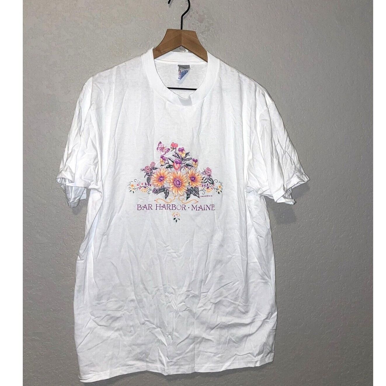 Jerzees × Vintage Vintage Bar Harbor Maine Shirt Flower Garden White L Tee Size L / US 10 / IT 46 - 1 Thumbnail